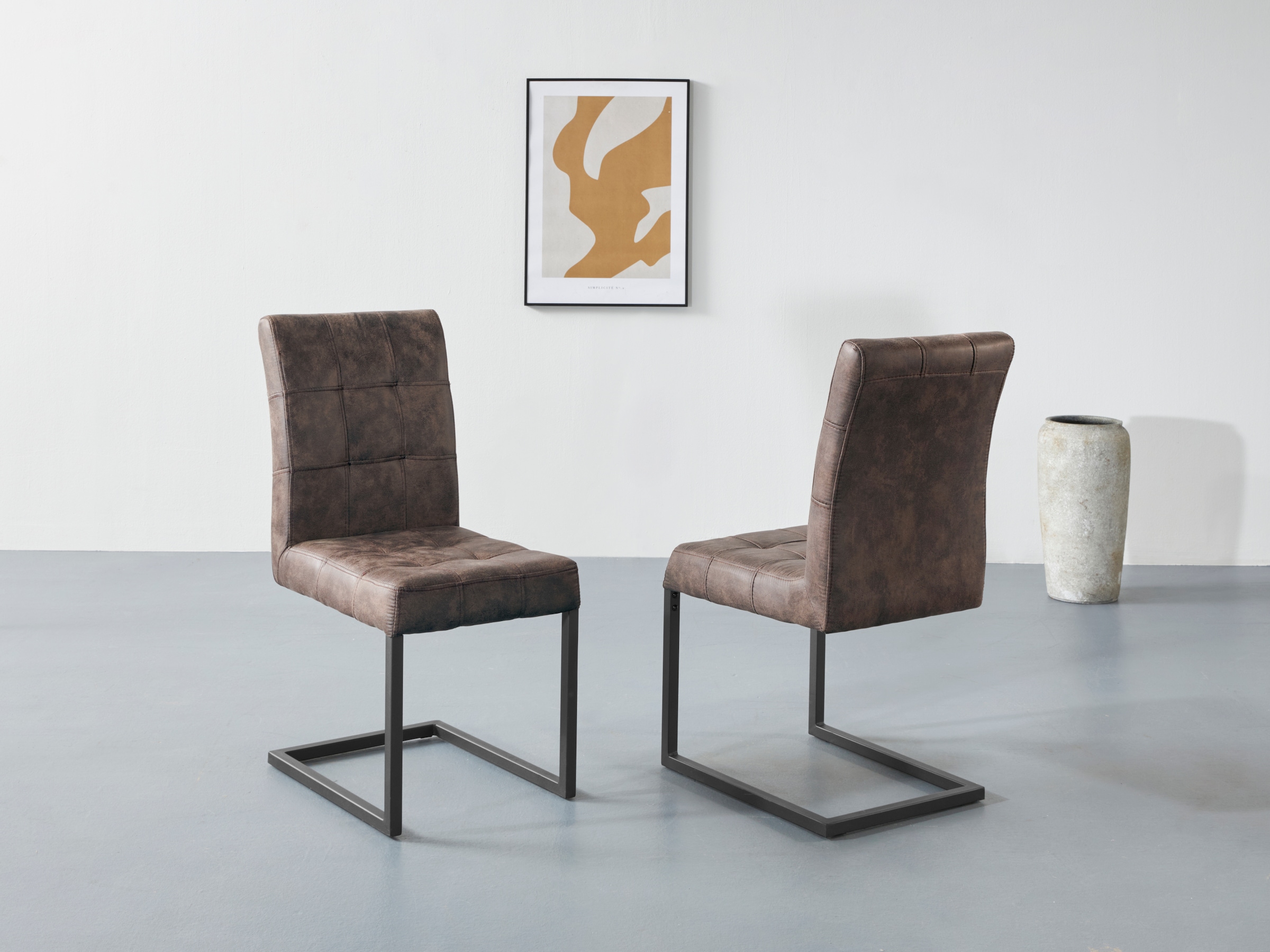 Image of HELA Esszimmerstuhl "Donna" (Set) 2 Stk.Freischwinger mit Vintage Microfaser Bezug
