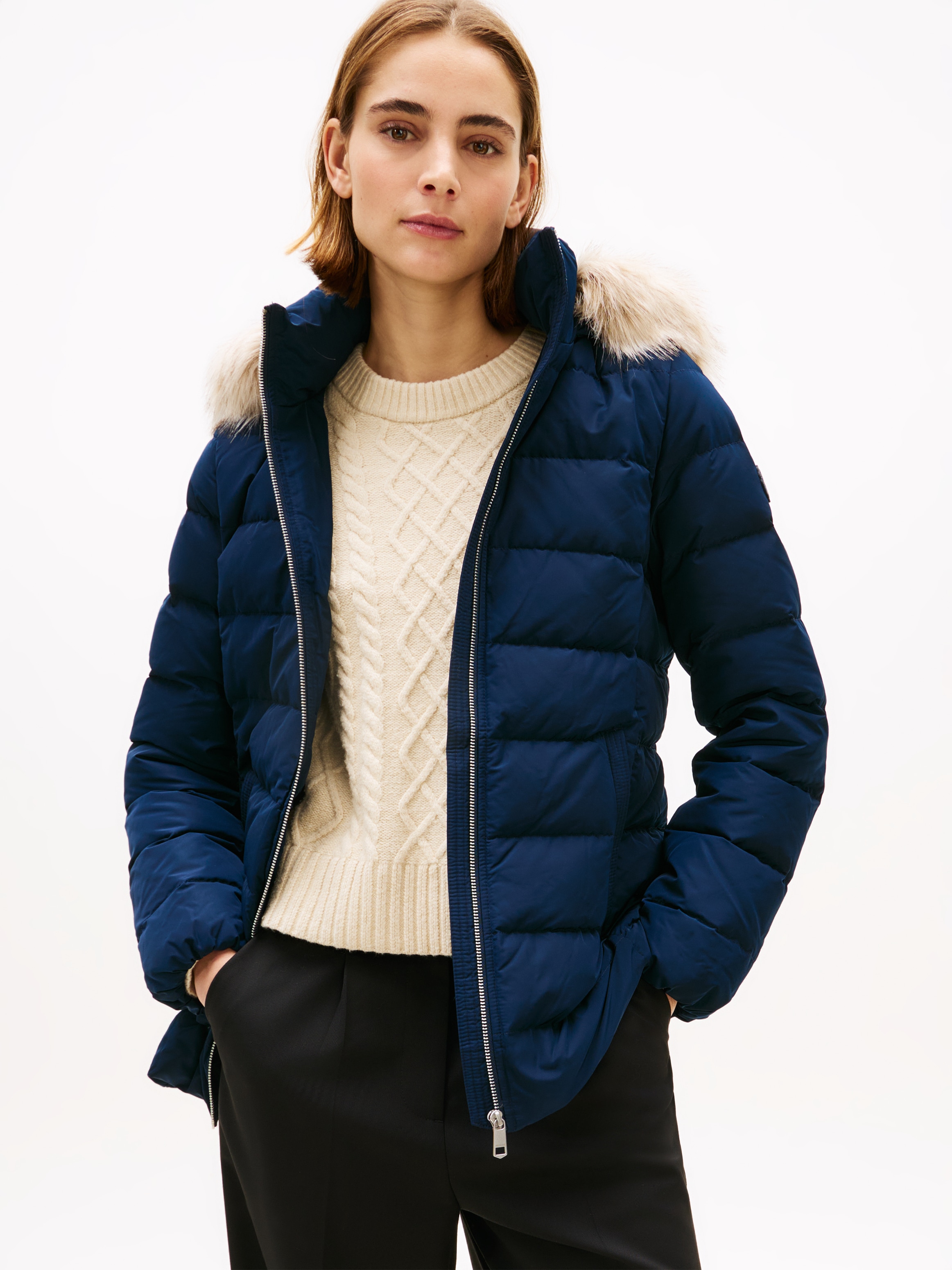 Tommy Hilfiger Veste matelassée »MW DOWN SLIM JACKET WITH FUR« avec capuche avec imitation fourrure