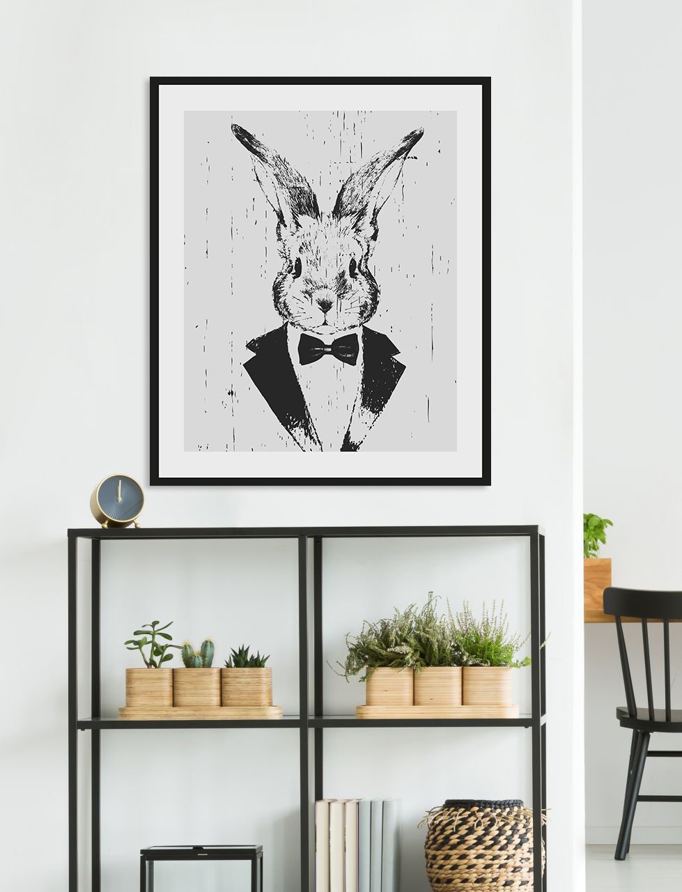 queence Bild »Iida«, Hase-Hasen-Schwarz-Weiss-Kunst-Haustiere, (1 St.), HD Premium Poster-Druck inkl. Holzrahmen