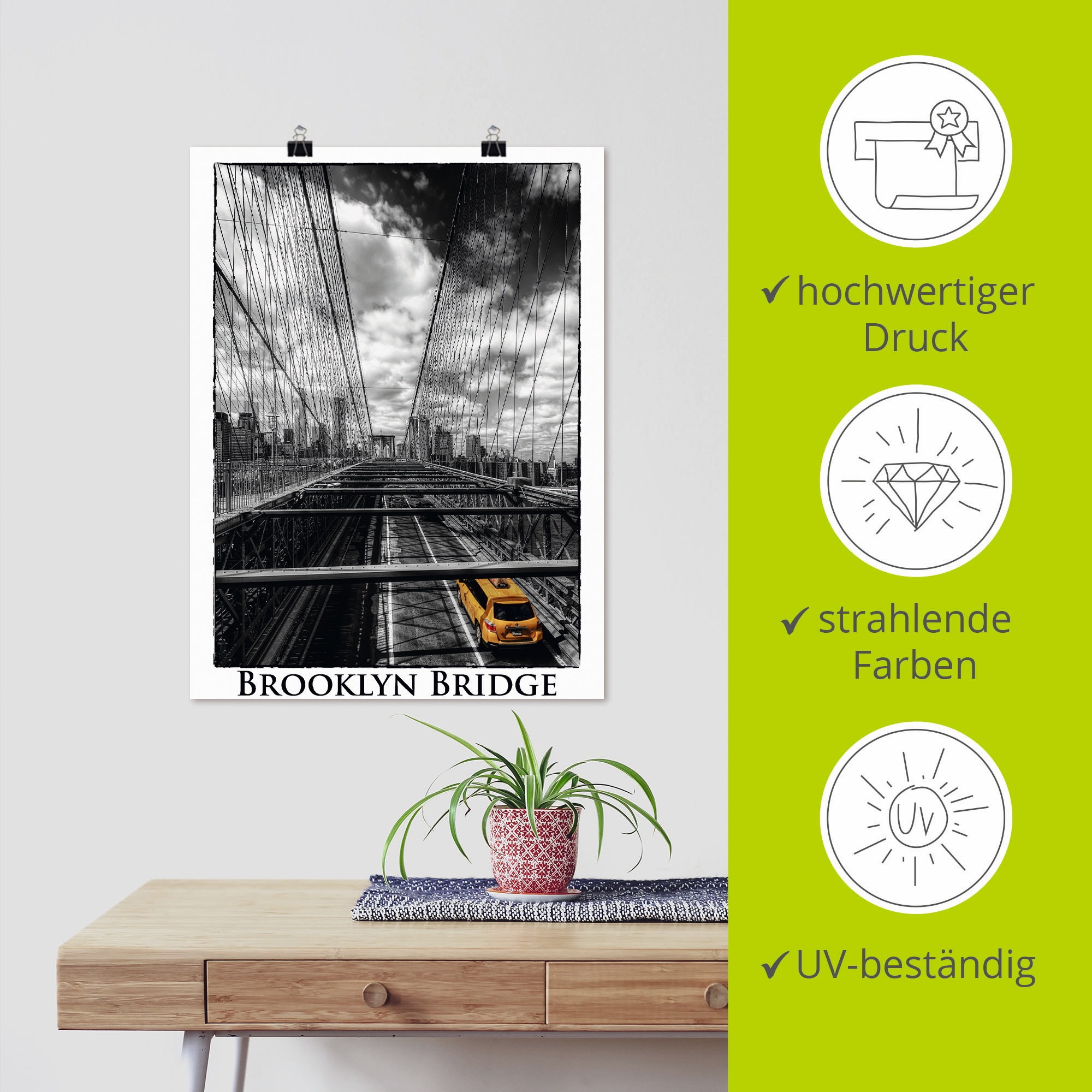 Artland Poster »New York Brooklyn Bridge«, Brücken, (1 St.), als Leinwandbild, Wandaufkleber oder Poster in versch. Grössen