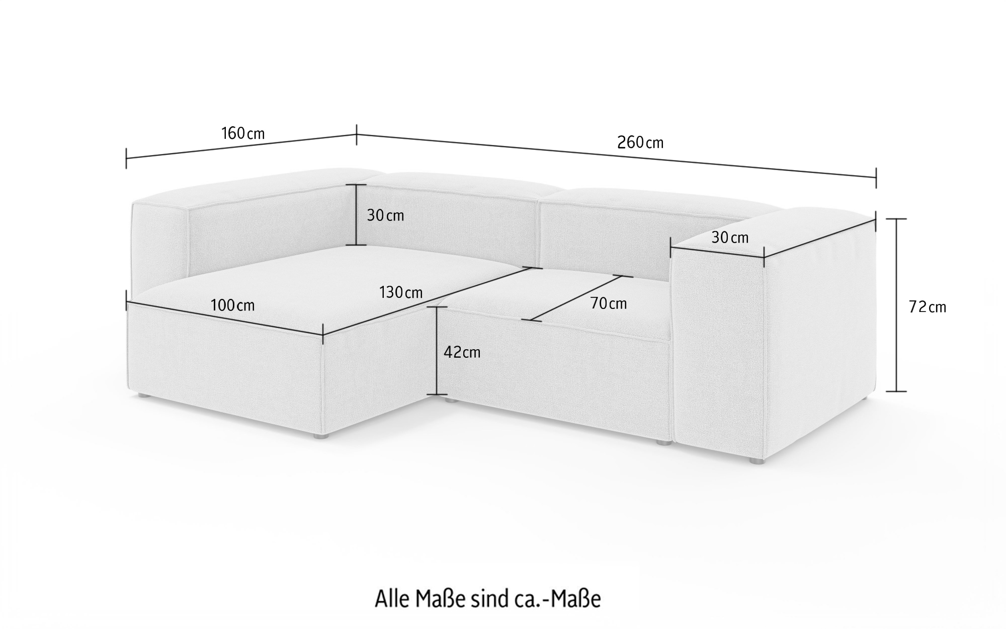 INOSIGN Ecksofa »HAILY L-Form links/rechts, Modularsofa, Masse B/T/H: 260/160/72 cm«, als Modul oder separat verwendbar, für individuelle Zusammenstellung