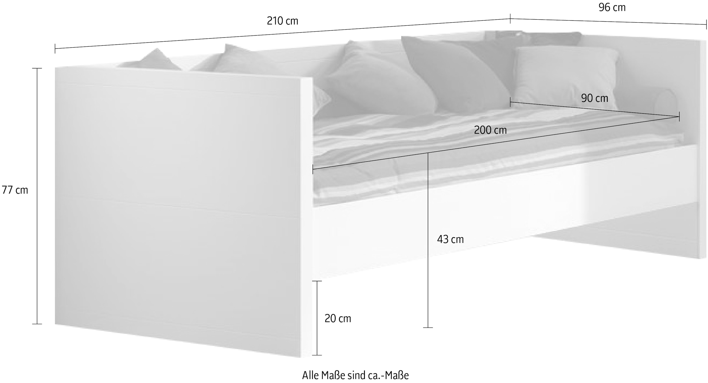 Vipack Einzelbett Made in Europe,  mit gradliniger Optik und Liegefläche 90x200 cm, Weiss lackiert