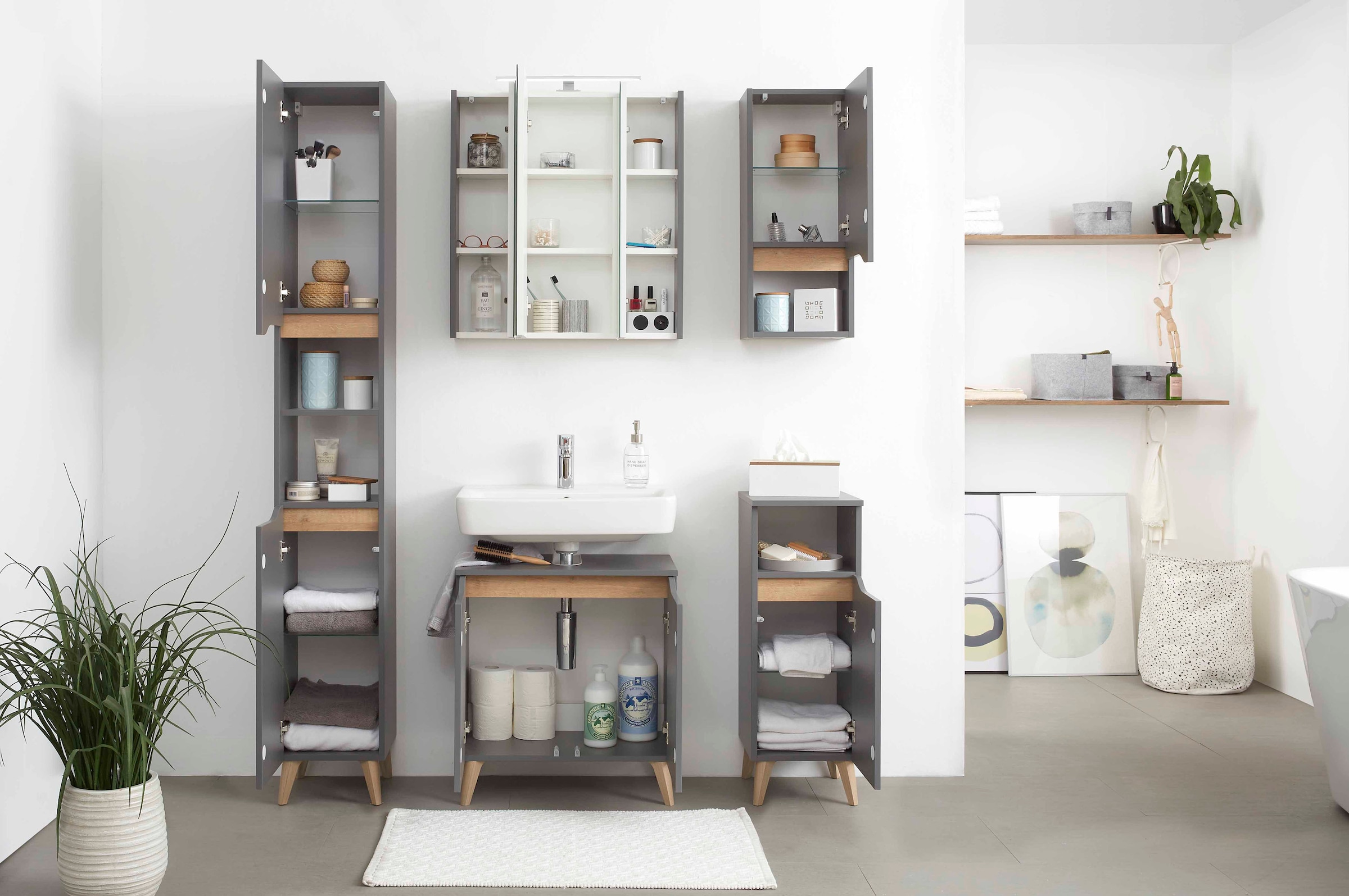 Saphir Hängeschrank »Quickset Wand-Badschrank 30 cm breit mit 1 Tür, 1 offenes Fach« Badezimmer-Hängeschrank inkl. Türdämpfer, grifflos