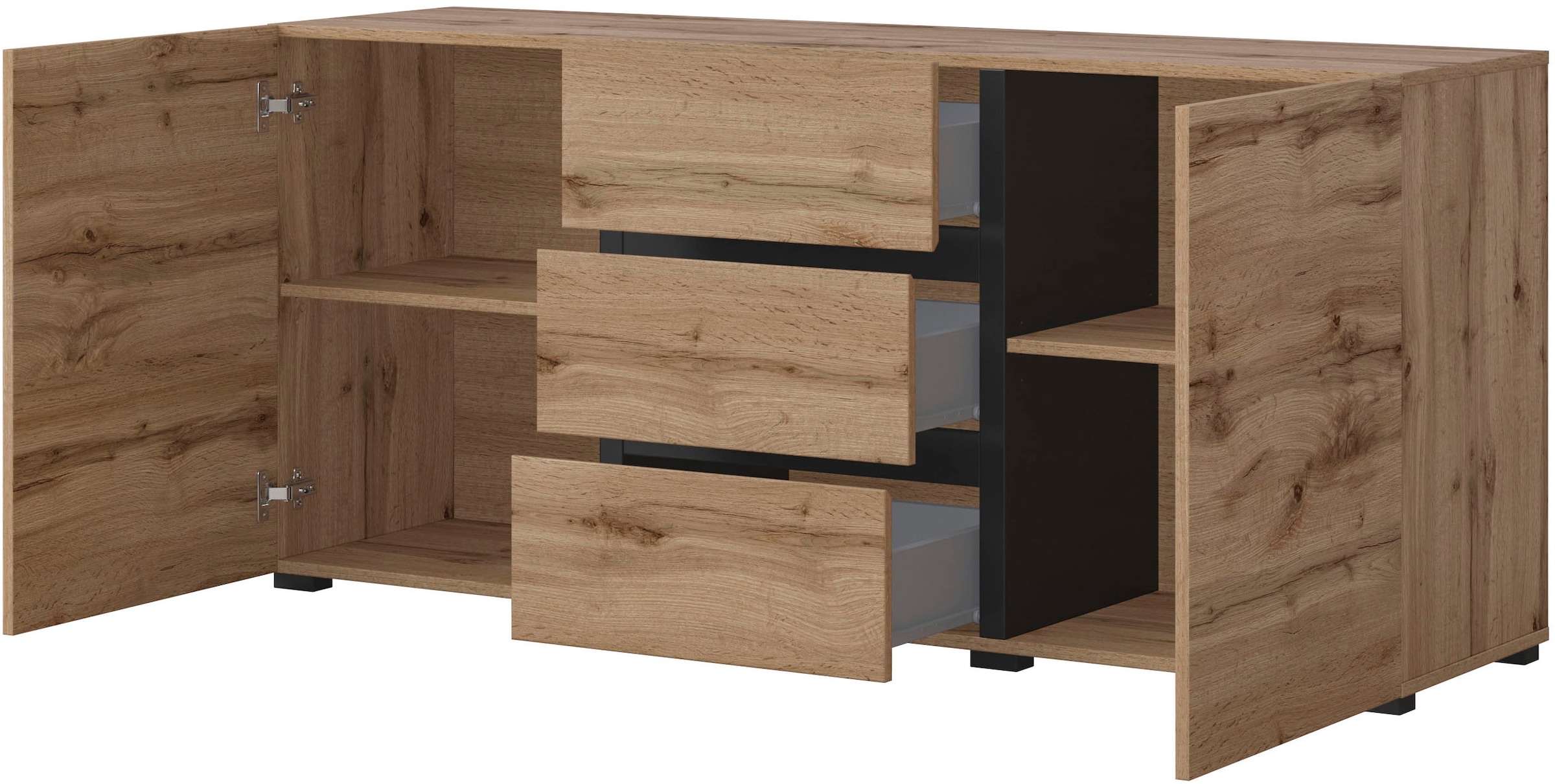 INOSIGN Sideboard »Cross, Breite 150 cm, moderne grifflose Kommode, 2Türen/3 Schubkästen« Schubladenkommode mit viel Stauraum, Einlegeböden verstellbar