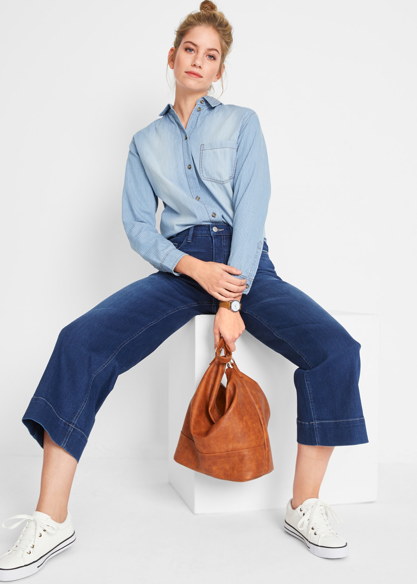 bonprix Weite Jeans 1 tlg. Loose Fit Passform, 7/8 Länge, mit Elasthan-Anteil