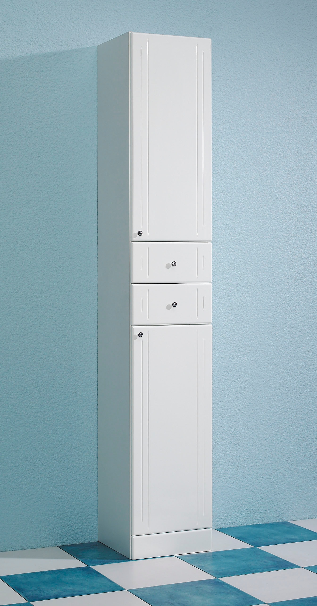 Saphir Armoire haute »Quickset 955 Badschrank, 32,5 cm breit, 2 Türen, 2 Schubladen« armoire haute de salle de bain avec amortisseur de porte, poignées chrome brillant