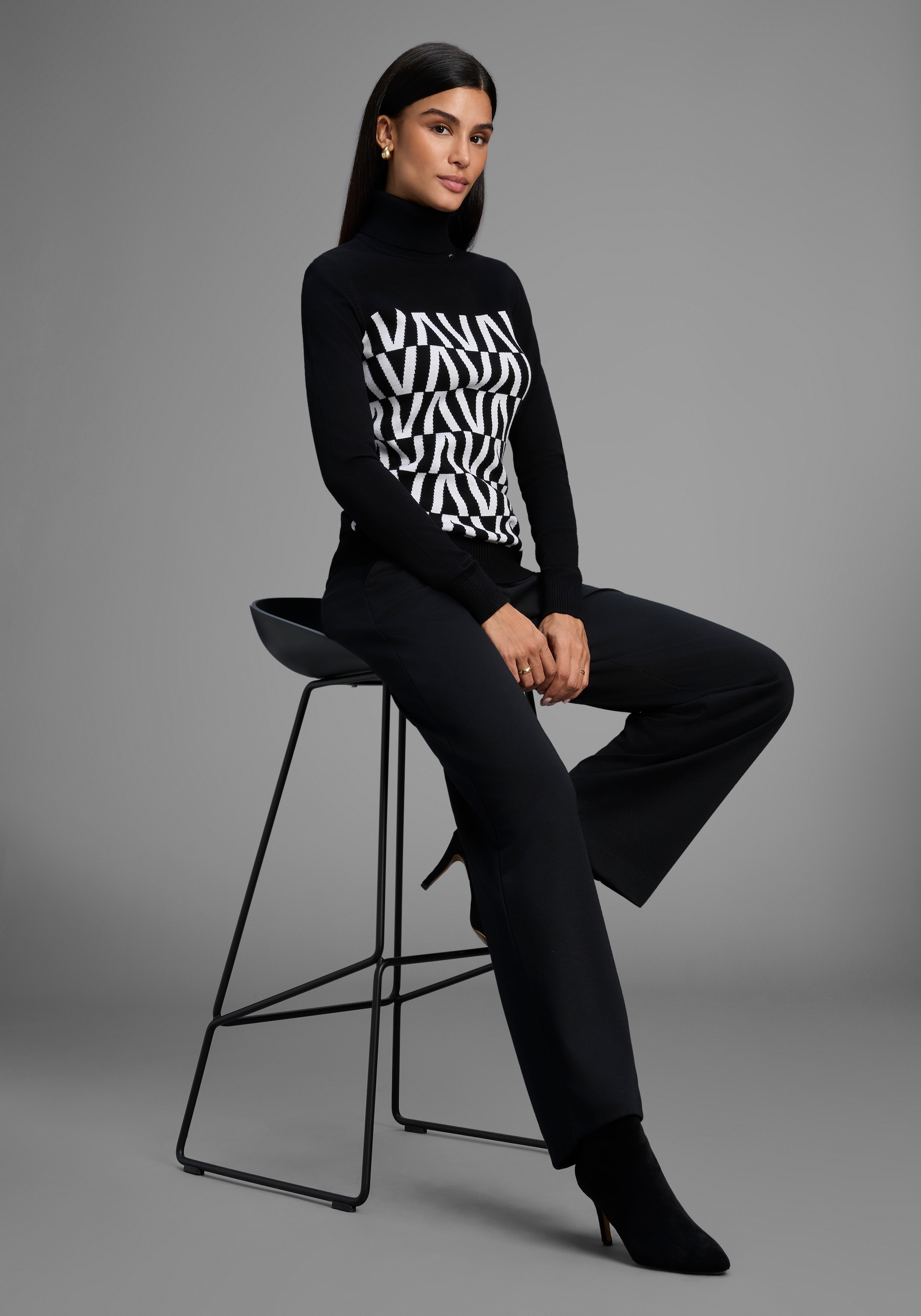 Bruno Banani Pull à col montant in grafischem Strickmuster - NEUE KOLLEKTION