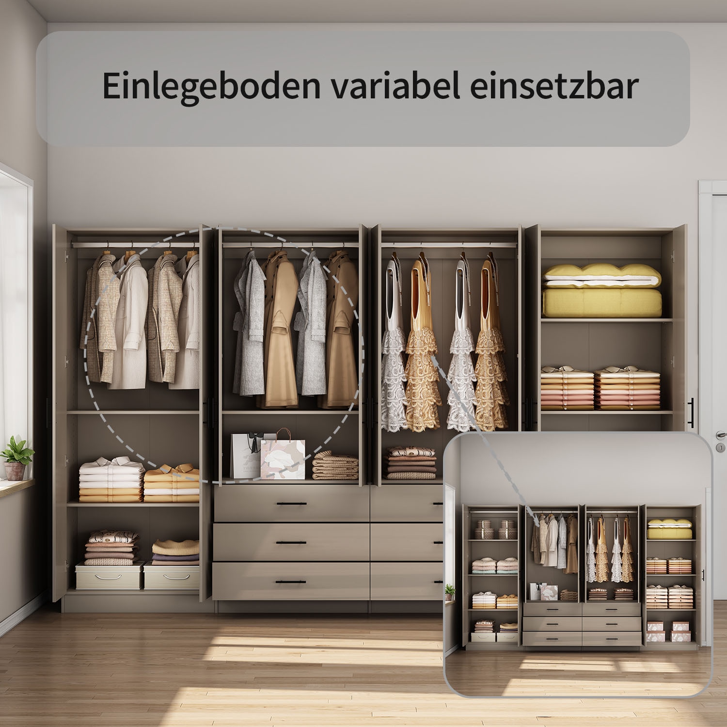 GOODproduct Kleiderschrank »Trento Schlafzimmerschrank Garderobe hochglanz« Schrank mit 8 Türen und 6 Schubladen, hochglänzende Fronten
