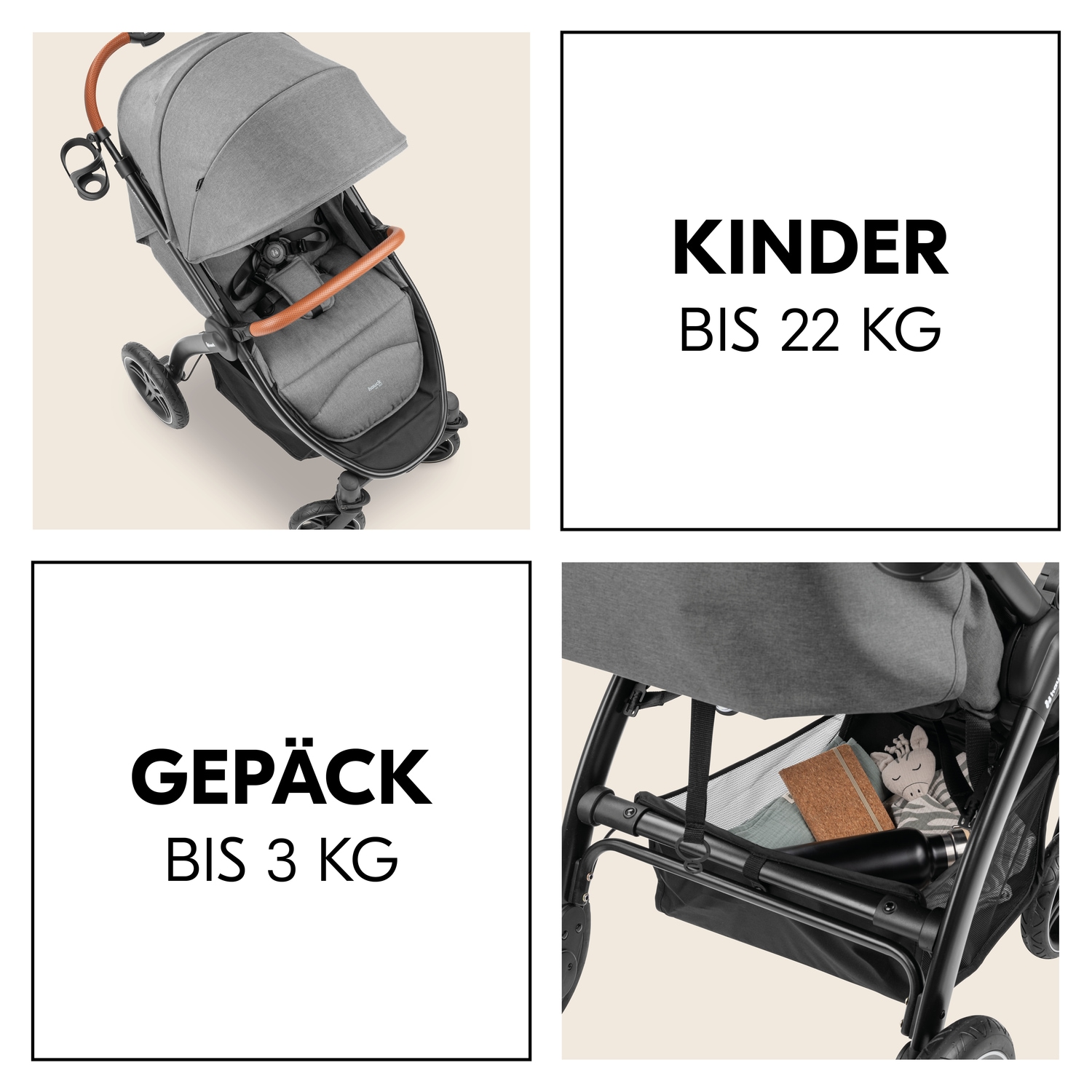 Hauck Poussette pour enfants »Uptown, Black Melange Grey« 22 kilos bis 22 kg belastbar