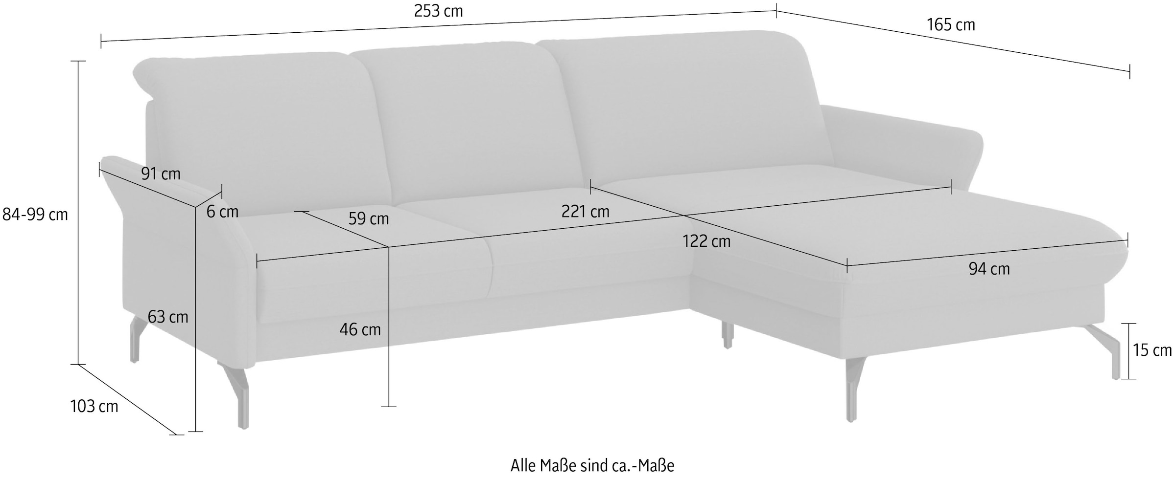 sit&more Ecksofa »Fashion L-Form«, wahlweise mit Kopfteilverstellung, Vorziehsitz, motorisch, Nickelfüsse