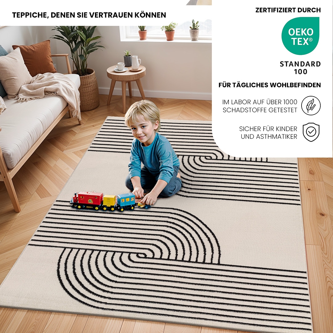 Livabliss Teppich »DEHLI«, rechteckig, 11 mm Höhe, Skandinavischer Teppich, Moderner Kurzflor Boho-Wohnzimmerteppich