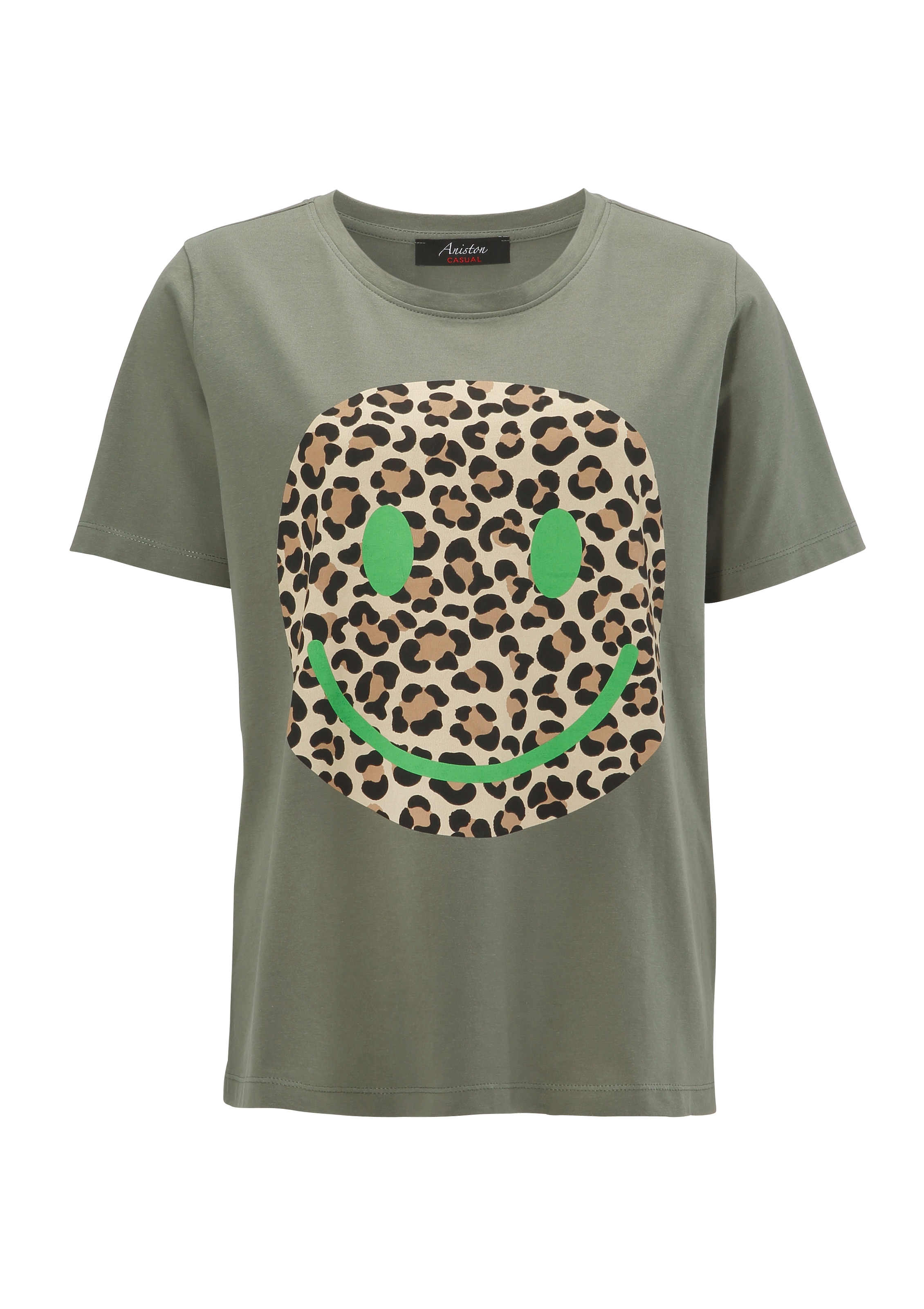 ♕ Aniston CASUAL T-Shirt, mit Smiley-Frontprint im Animal-Look  versandkostenfrei kaufen