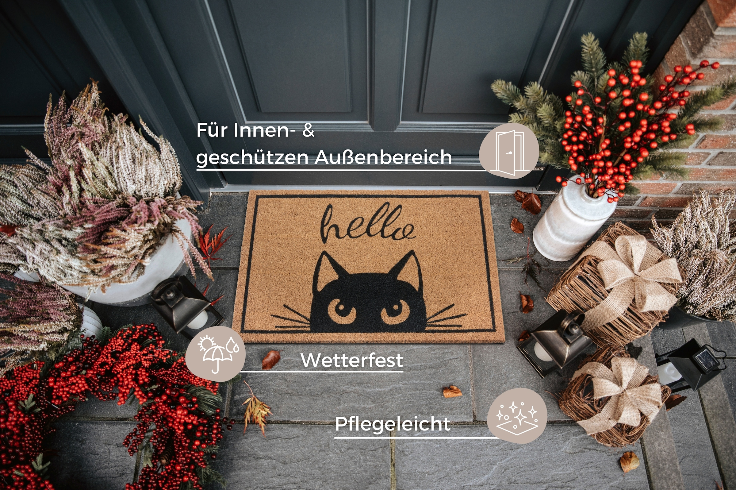 HANSE Home Fussmatte »Kokos Watching Cat, Türmatte«, rechteckig, 15 mm Höhe, Kokos, Schmutzfangmatte, Outdoor, Rutschfest, Innen, Kokosmatte, Flur