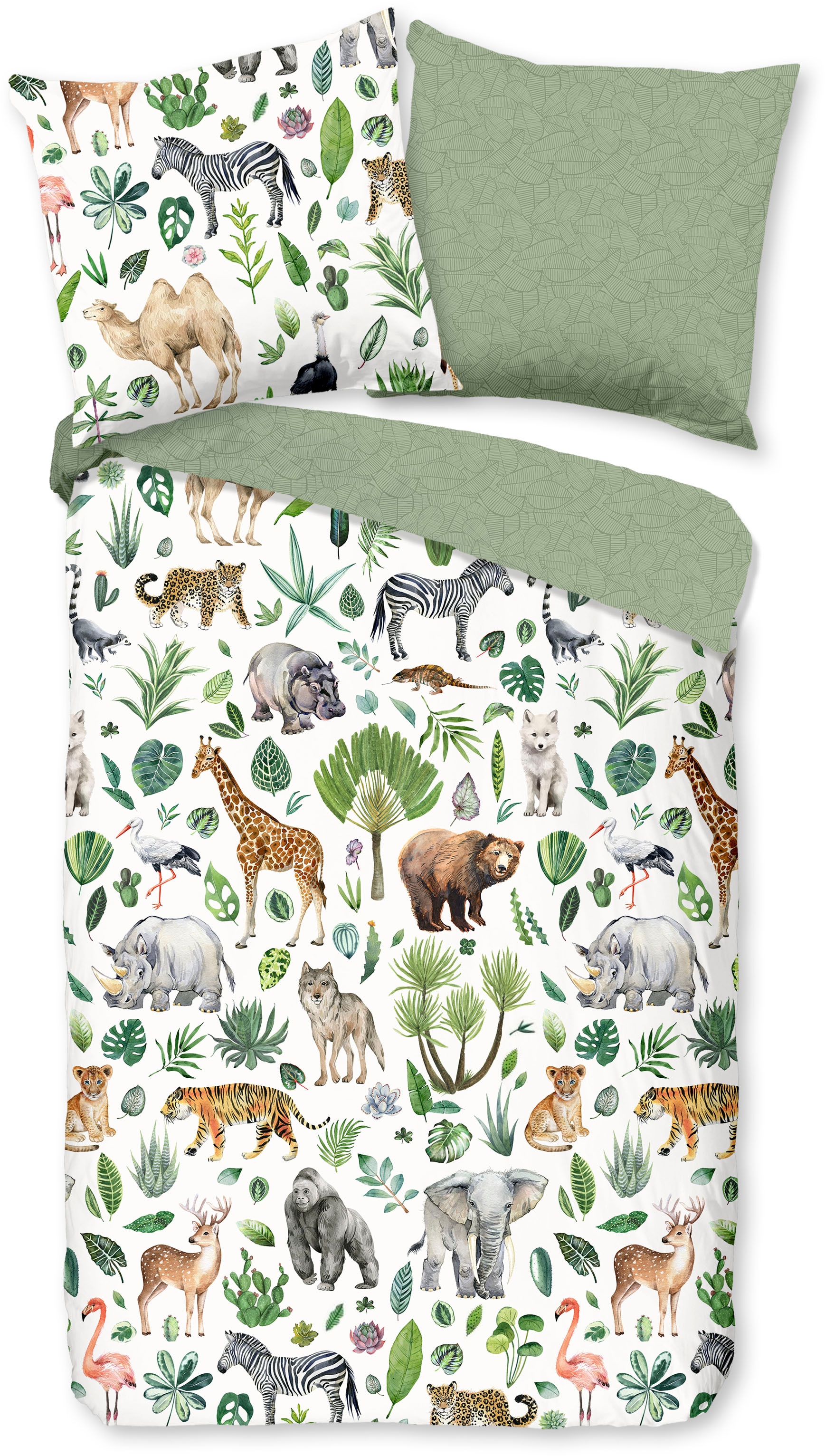 good morning Babybettwäsche »Samba«, 100% Baumwolle, 120x150, Reissverschluss, Wendeoptik, Baby, Tier, Grün