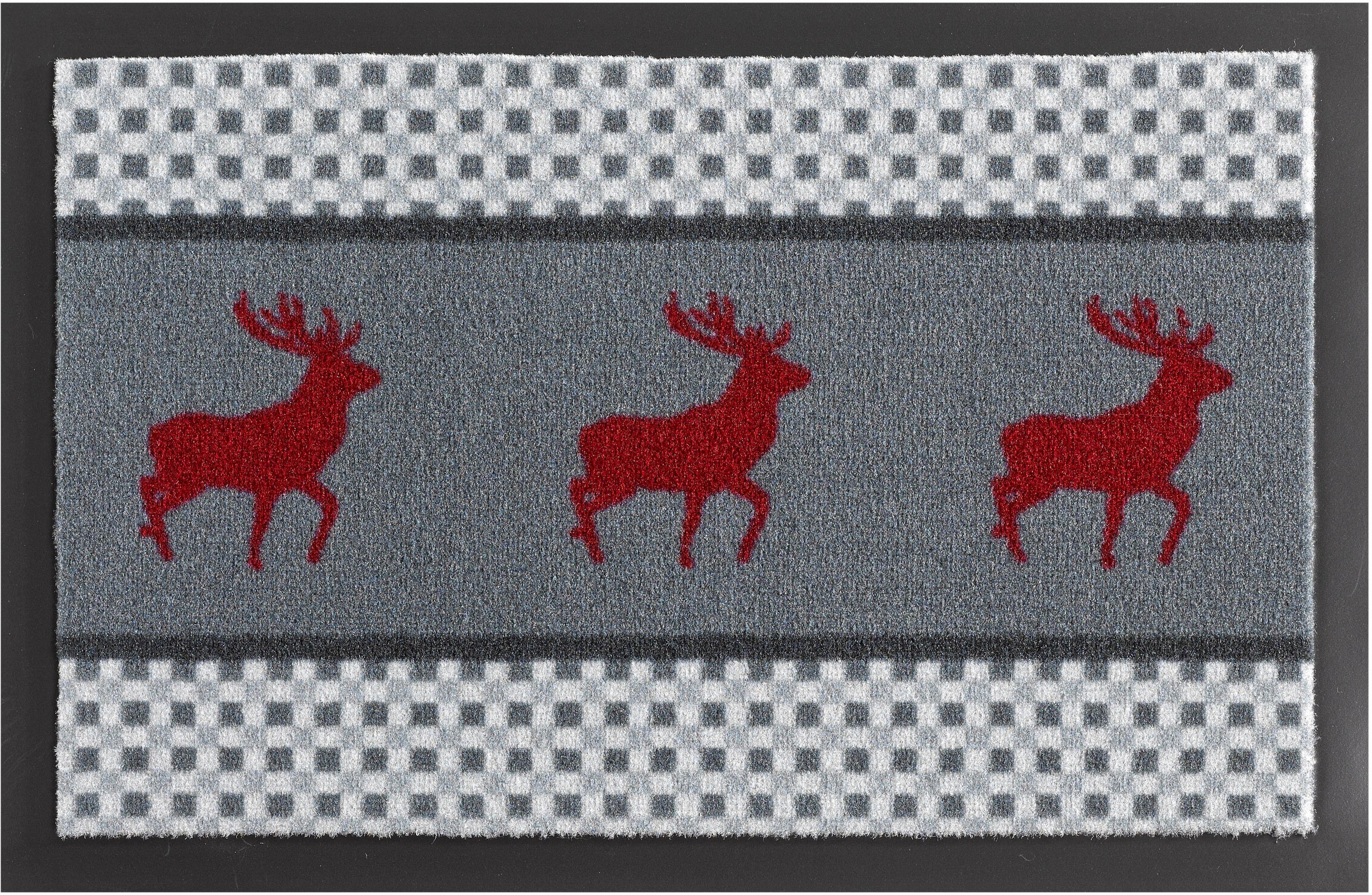 Image of HANSE Home Fussmatte »Hirsch Deer«, rechteckig, 7 mm Höhe, Weihnachtsfussmatte, Gemustert, Waschbar, Tiermotiv, Robust, Pflegeleicht, Rutschhemmend, Rentiere bei Ackermann Versand Schweiz