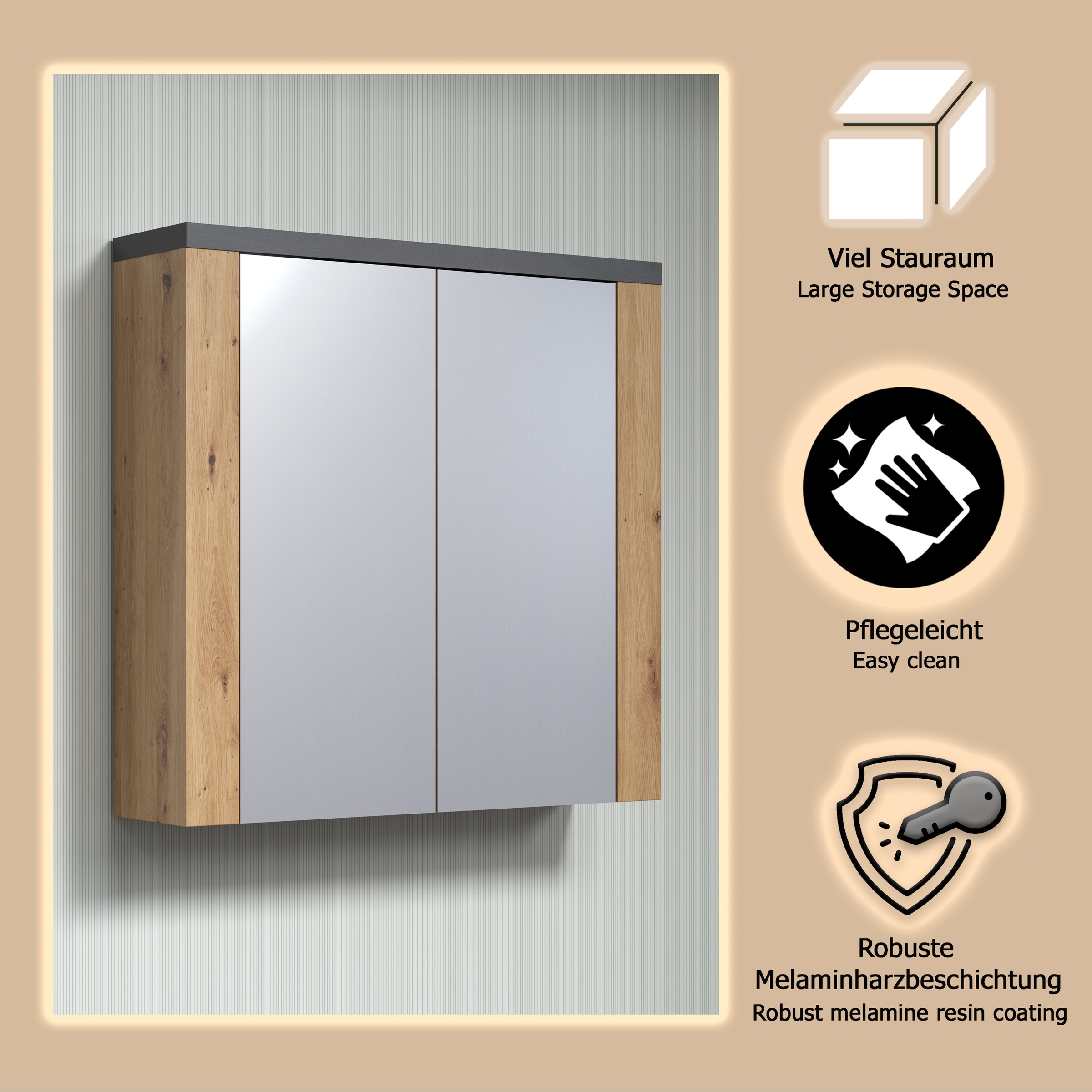 welltime Spiegelschrank »Ambres« Badspiegel in matter Echtholzoptik - Masse (B/T/H) 79/20/78 cm