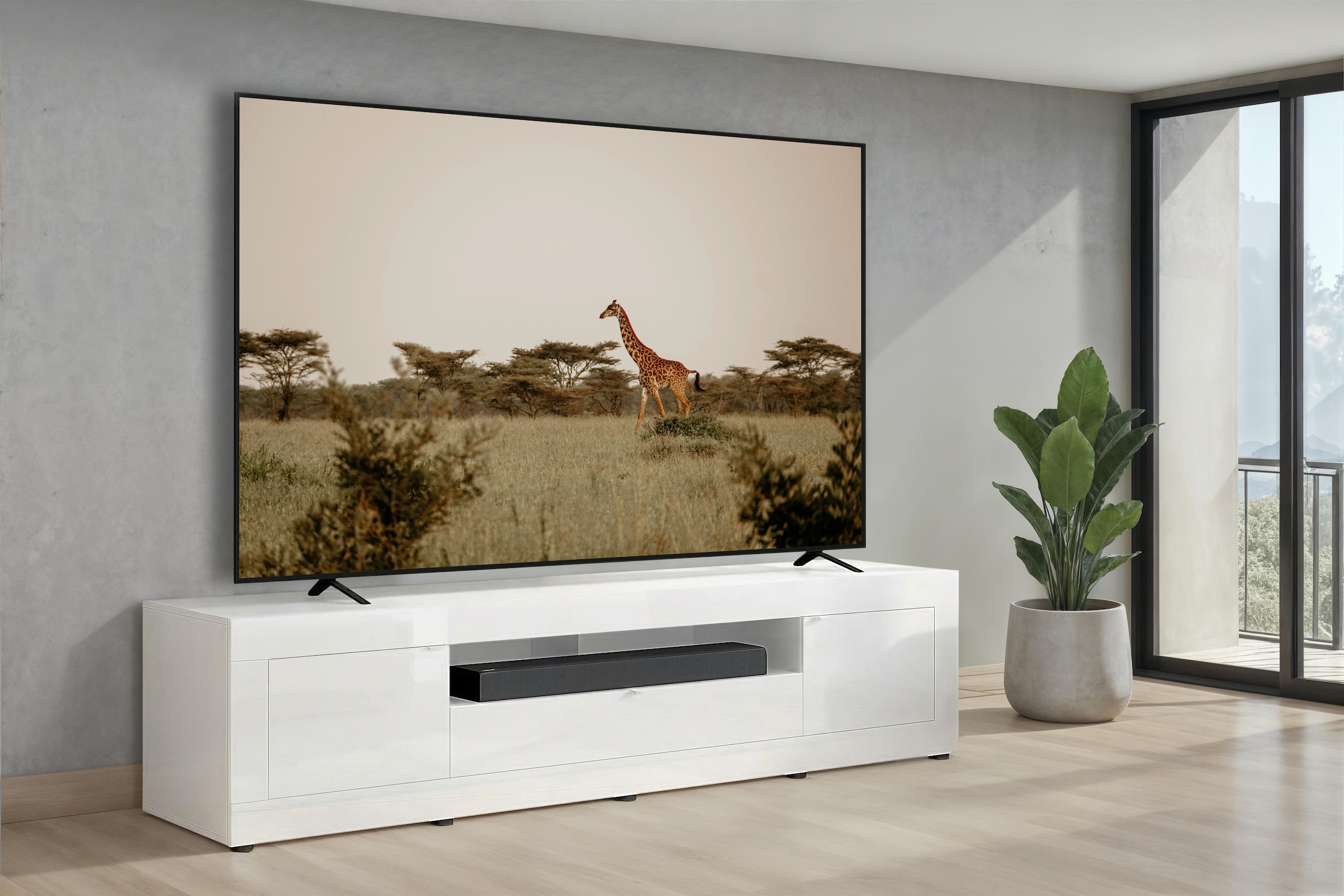 Home affaire Table basse »Basic, 245 cm breit, 47 cm tief, 2 Türen, 1 Schubkasten, Medienboard« Modernes Lowboard für bis zu 98-Zoll-TV – perfekt für die WM