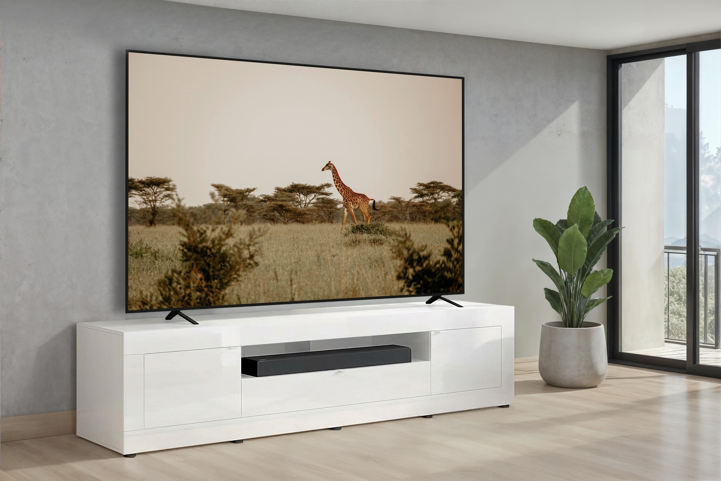 Image of GOODproduct Lowboard "Basic, 245 cm breit, 47 cm tief, 2 Türen, 1 Schubkasten, Medienboard" Hochglanz Lack, Metallgriffe, geeignet für bis zu 98-Zoll-TV