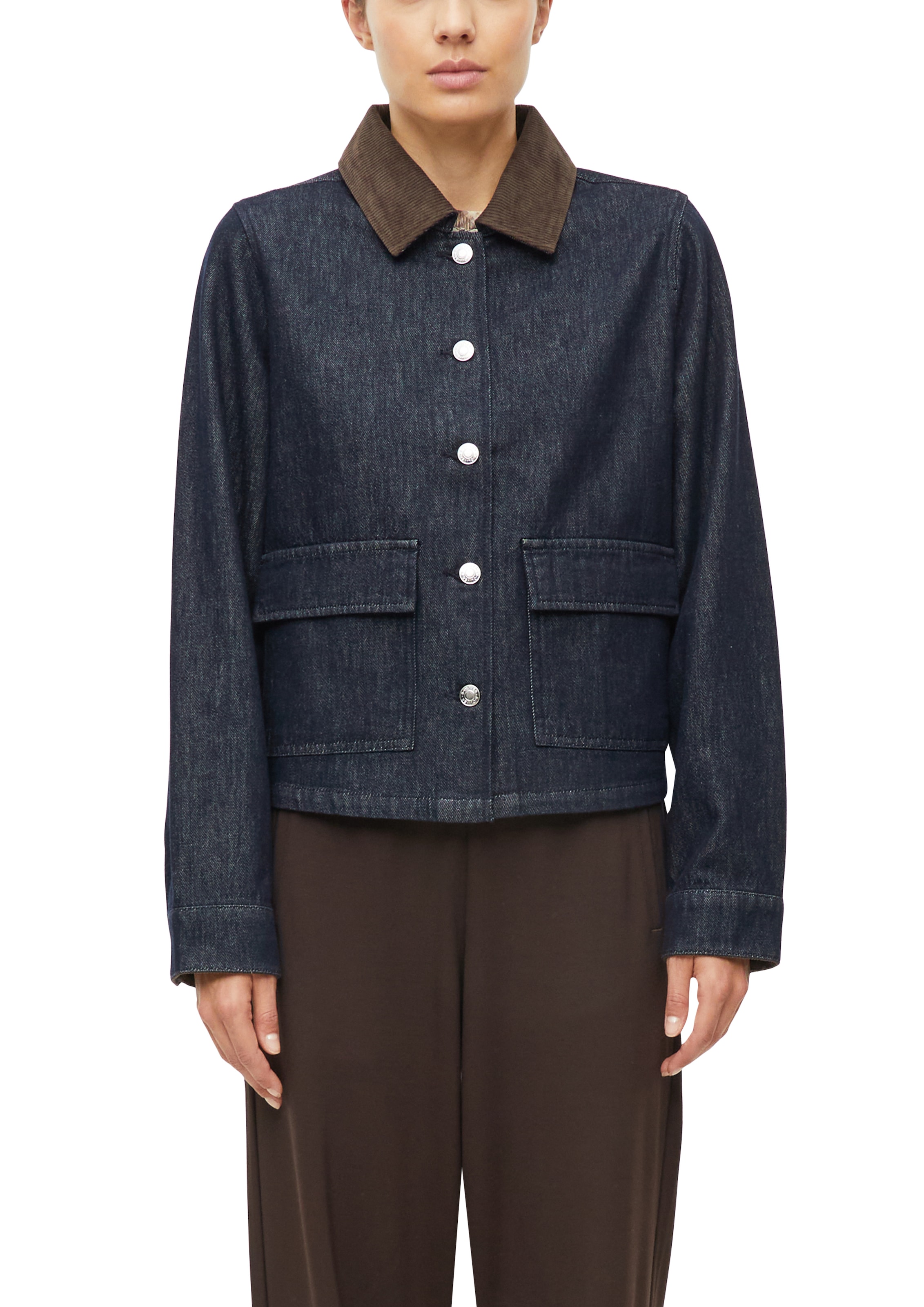 Image of s.Oliver Jeansjacke ohne Kapuze mit Cord-Kragen und Knopfleiste