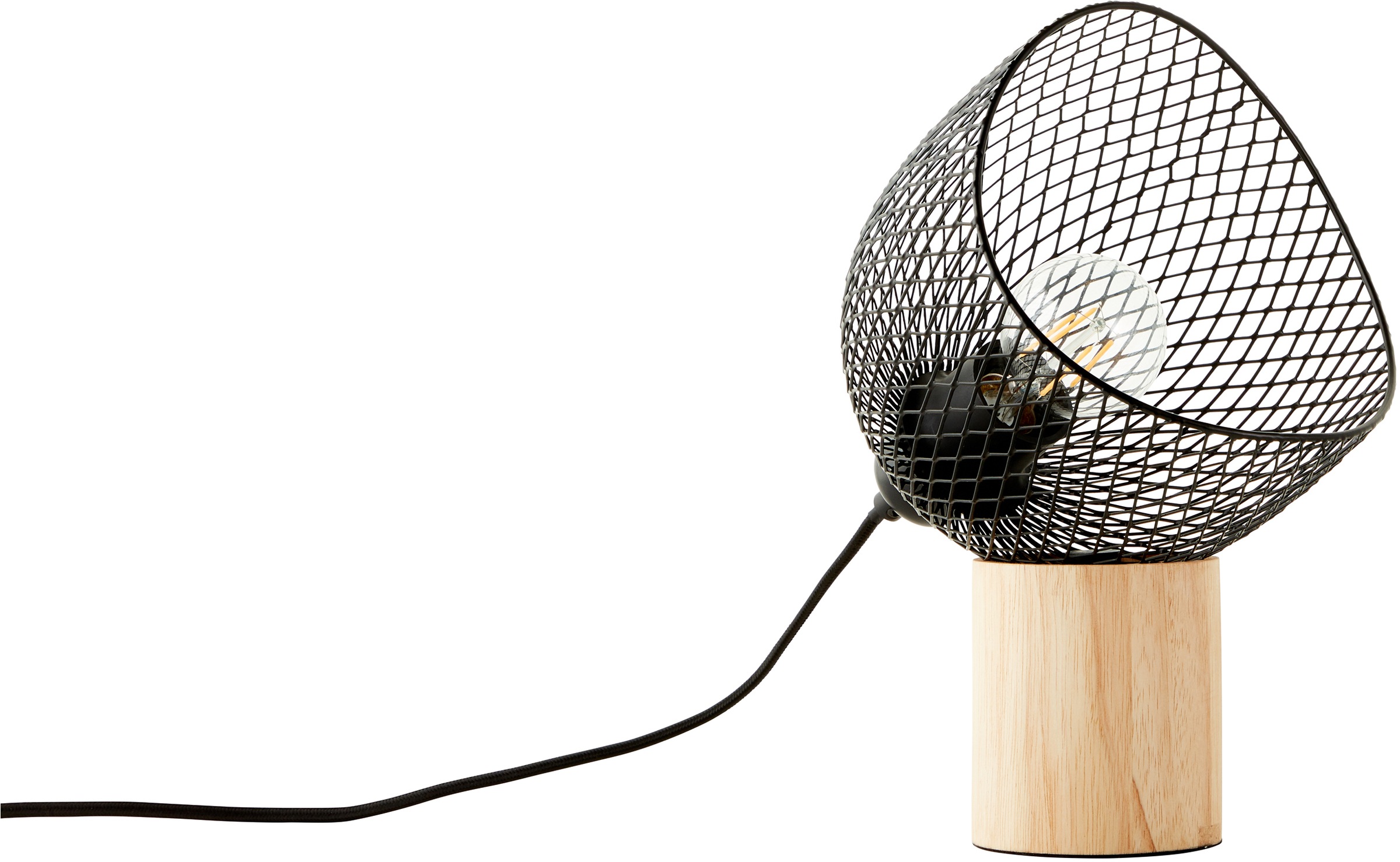 Image of Places of Style Tischleuchte »Elmwood«, E27, schwarzer Drahtgitter Schirm, Tischlampe, Nachttischleucht, Schreibtischleuchte im Materialmix Metall/Holz, E27 max. 52W bei Ackermann Versand Schweiz