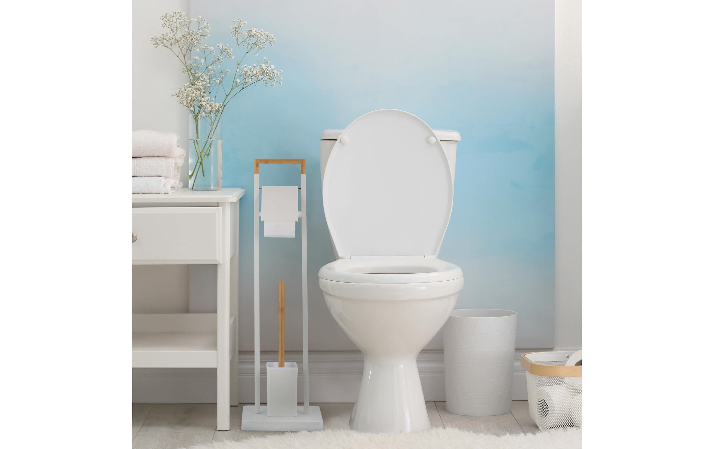 relaxdays Garniture de WC »Edelstahl Bambus« aus acier inoxydable | bambou | métal | plastique