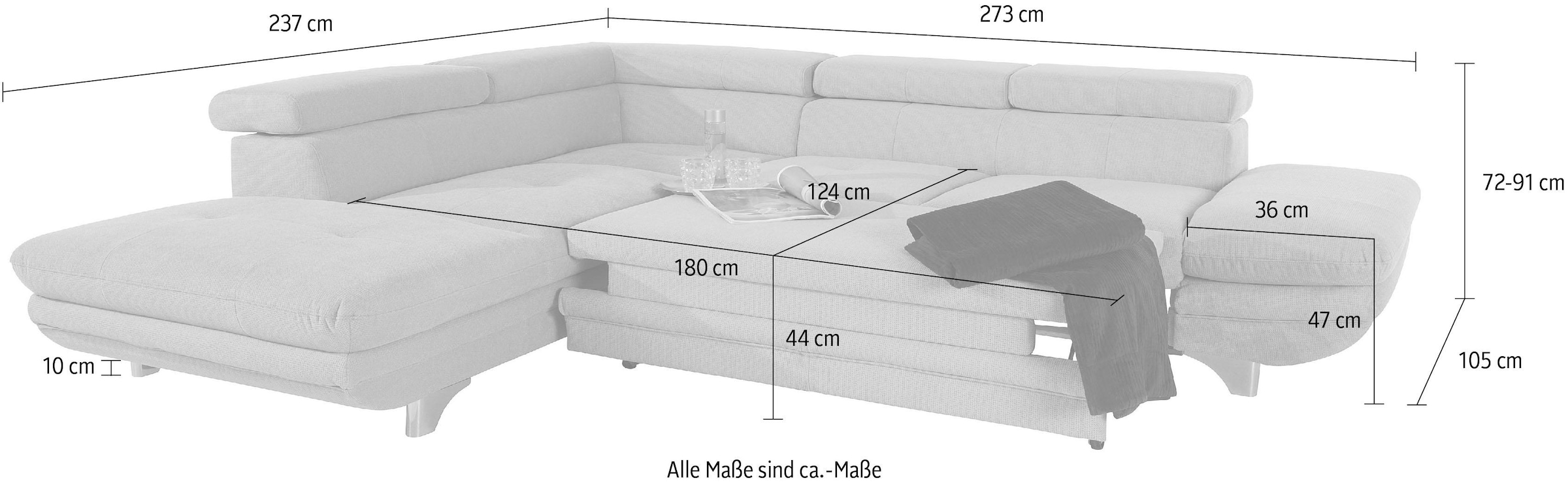 COTTA Canapé d'angle »Enterprise L-Form« mit Arm- & Kopfteilverstellung, wahlweise mit Bettfunktion