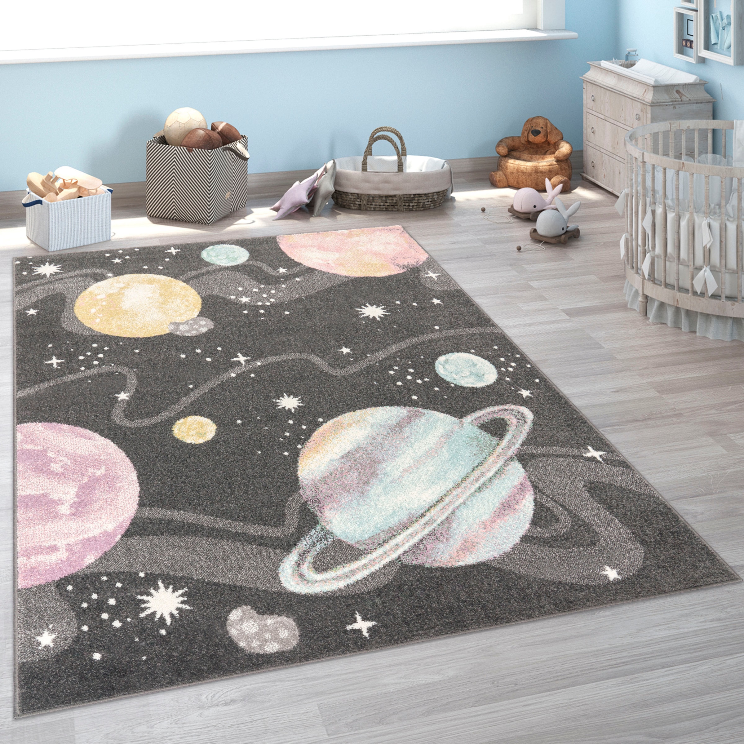 Paco Home Kinderteppich »Nino 888«, rechteckig, 13 mm Höhe, Spielteppich, Kurzflor, Motiv Weltraum, pflegeleicht, Kinderzimmer