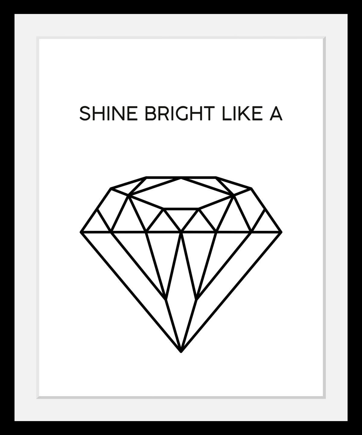 Image of queence Bild "Diamant" Liebessprüche Motivationsbilder Schriftzug Schwarz-Weiss HD Premium Poster-Druck inkl. Holzrahmen