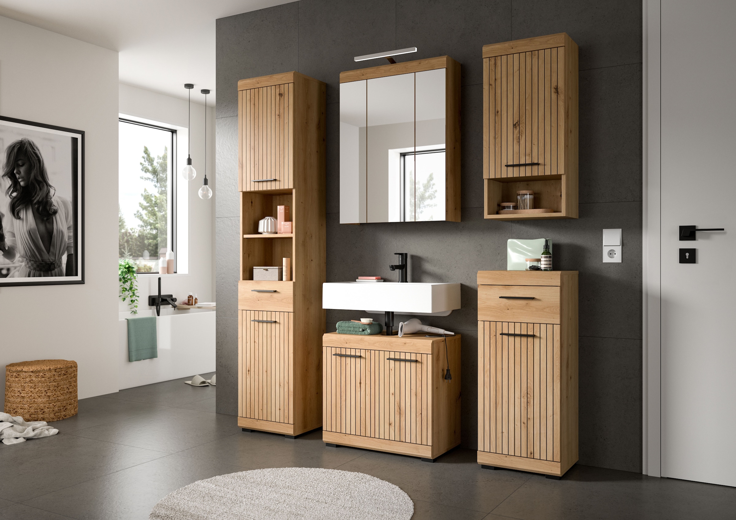 welltime Badmöbel-Set »SIENA, 2 teilig, inklusive LED Beleuchtung, bestehend aus:« Set, TOPSELLER!, 2 Stk. tlg.