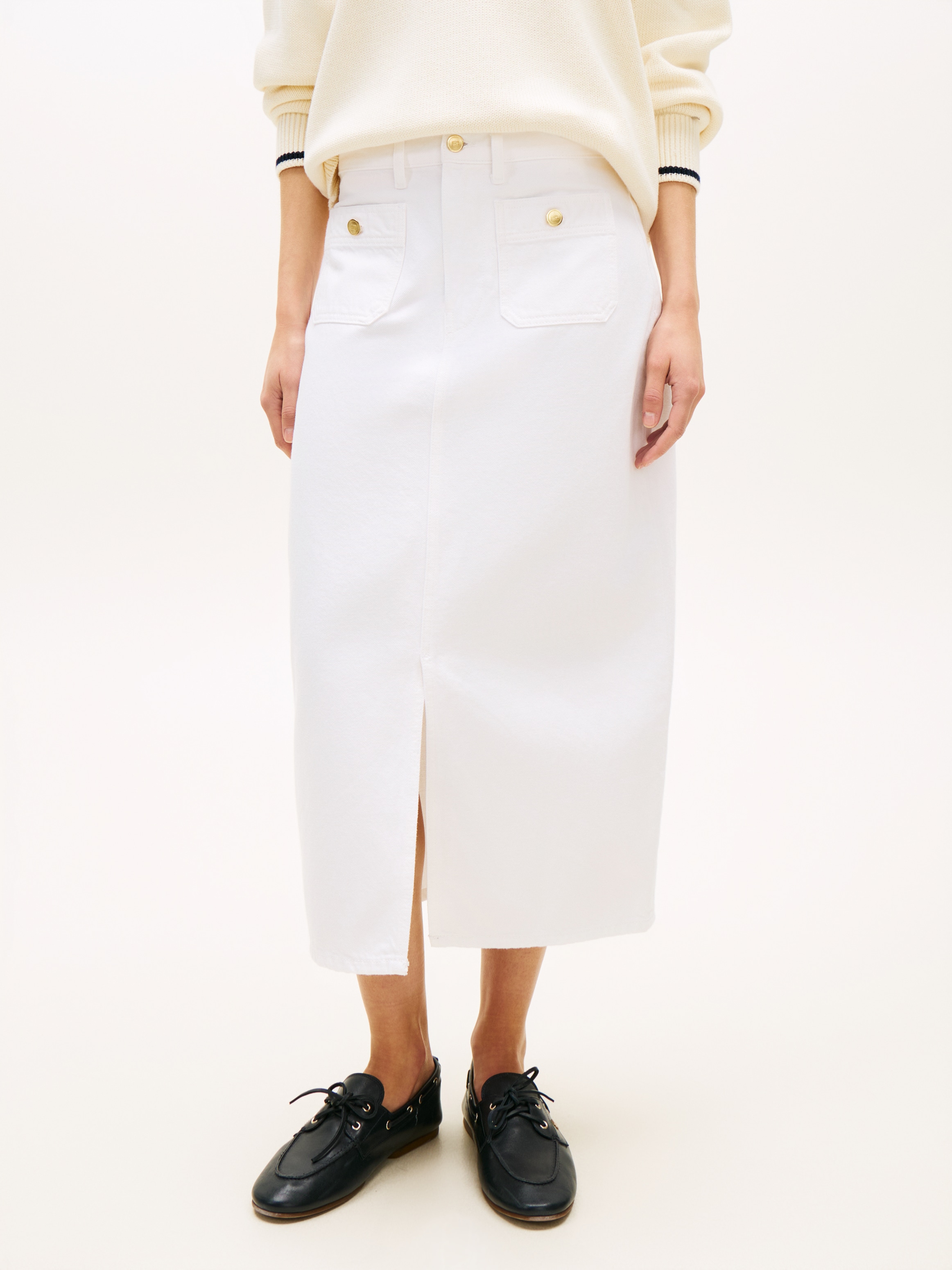Image of Tommy Hilfiger Bleistiftrock "DNM WHITE MIDI STRAIGHT SKIRT HW"