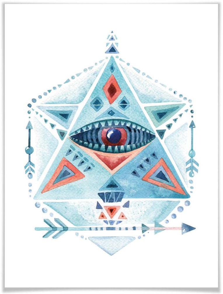 Wall-Art Poster »Boho Deko Blaues Bild, Wandposter Dreieck«, Wandbild, (1 Poster, St.), kaufen Prisma günstig Grafik