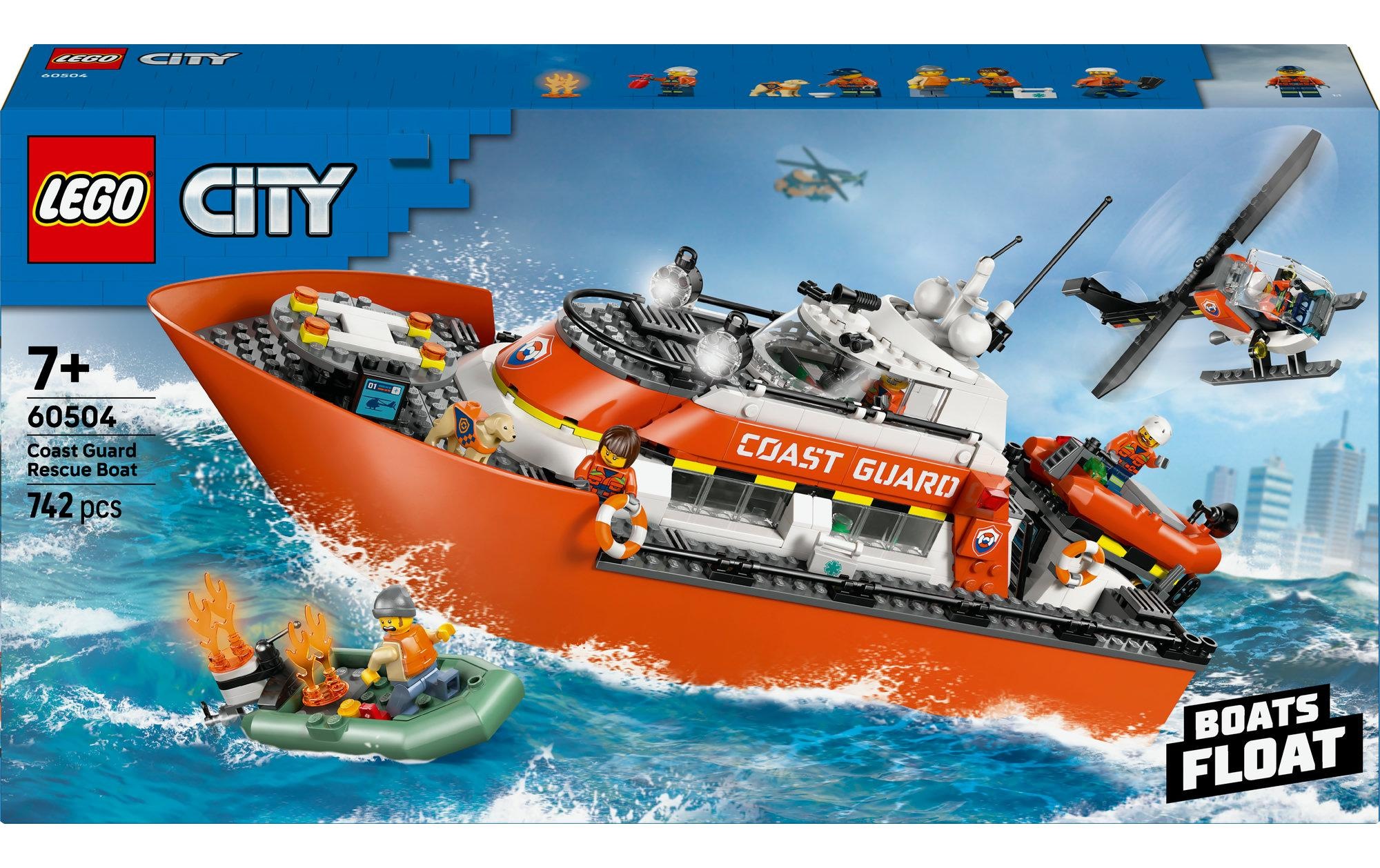 Image of Konstruktionsspielsteine "City Rettungsboot der Küstenwache mit Hubschrauber 60504" Kategorie: Wasserwelt