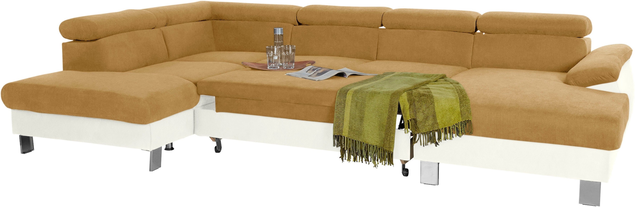 COTTA Polstergarnitur »Komaris U-Form«, (Set), Set bestehend aus: Wohnlandschaft mit Kopfteilverstellung & Hocker