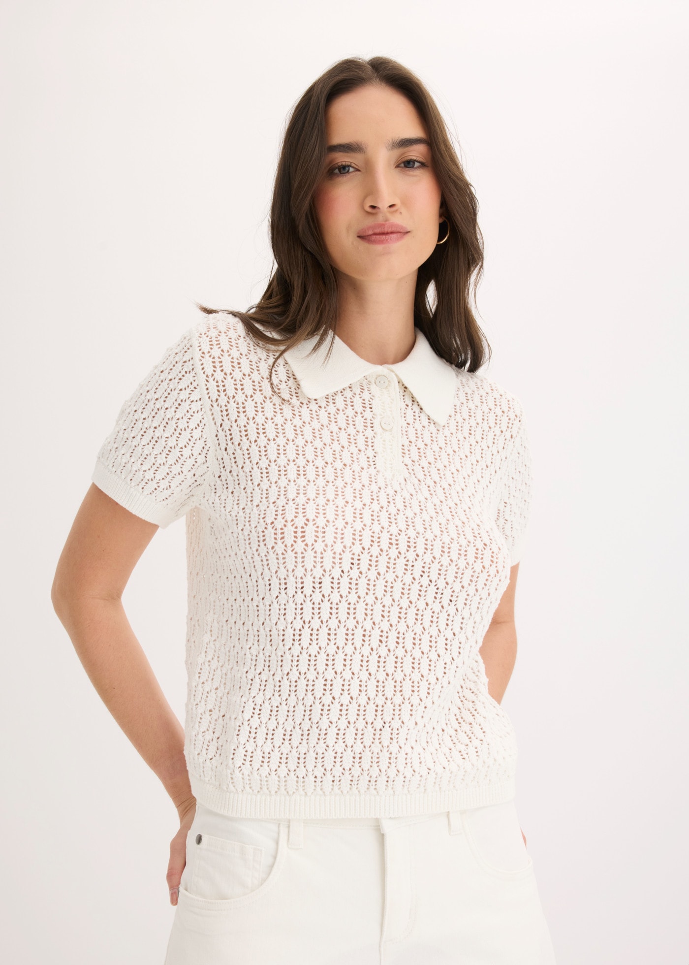 Image of bonprix Strickpullover aus reiner Baumwolle, bequeme Passform, mit Ajour-Strickmuster