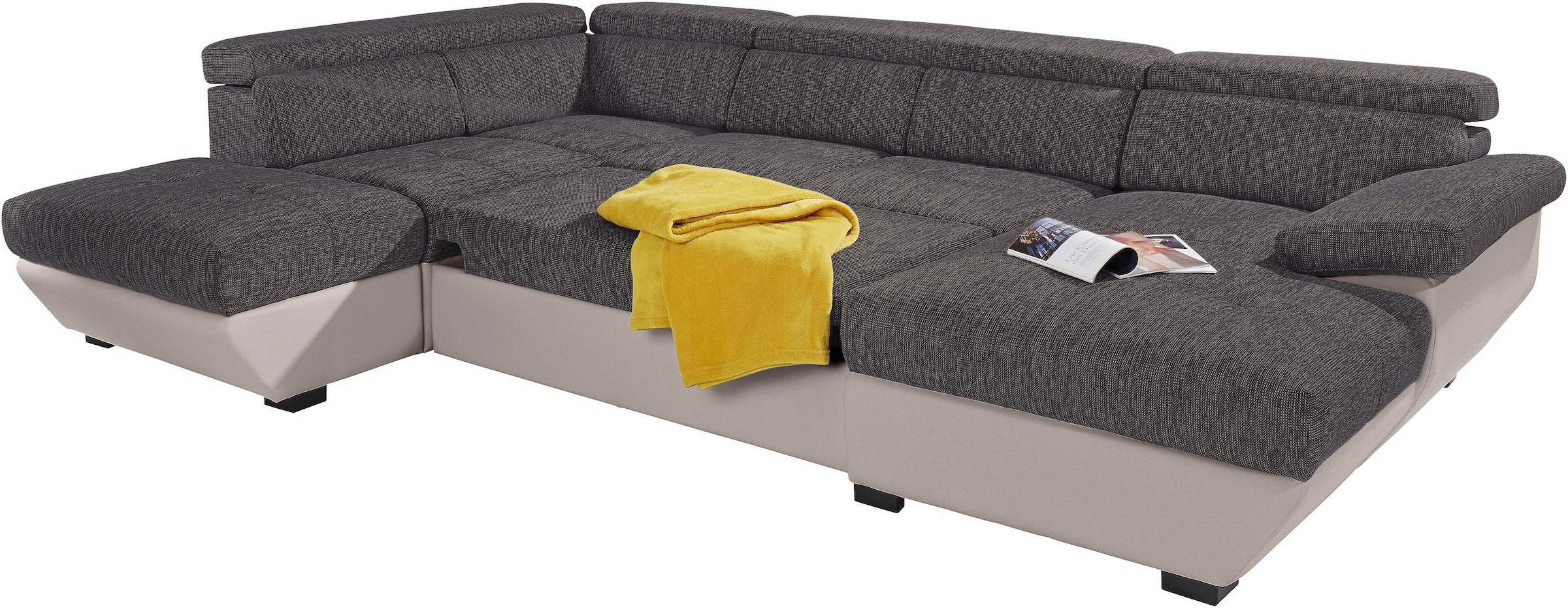 COTTA Polstergarnitur »Speedway U-Form«, (Set), Set bestehend aus: Wohnlandschaft mit Kopfteilverstellung & Hocker