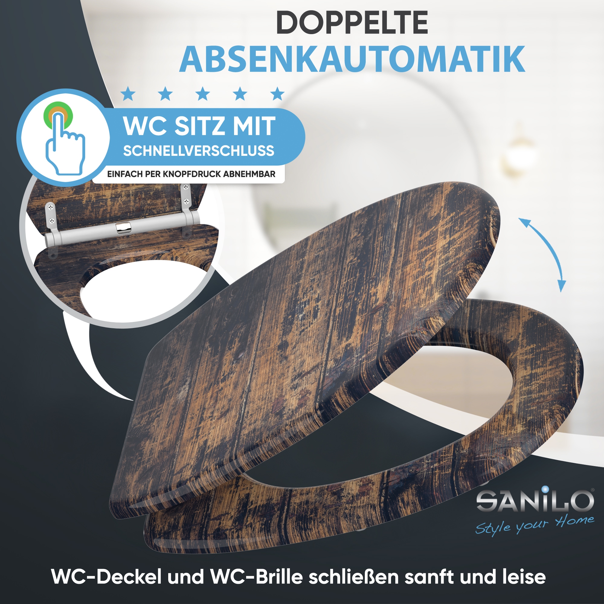 Sanilo WC-Sitz »Vintage mit Absenkautomatik & Quick Release« Premium Toilettendeckel, abnehmbar, leichte Montage von oben