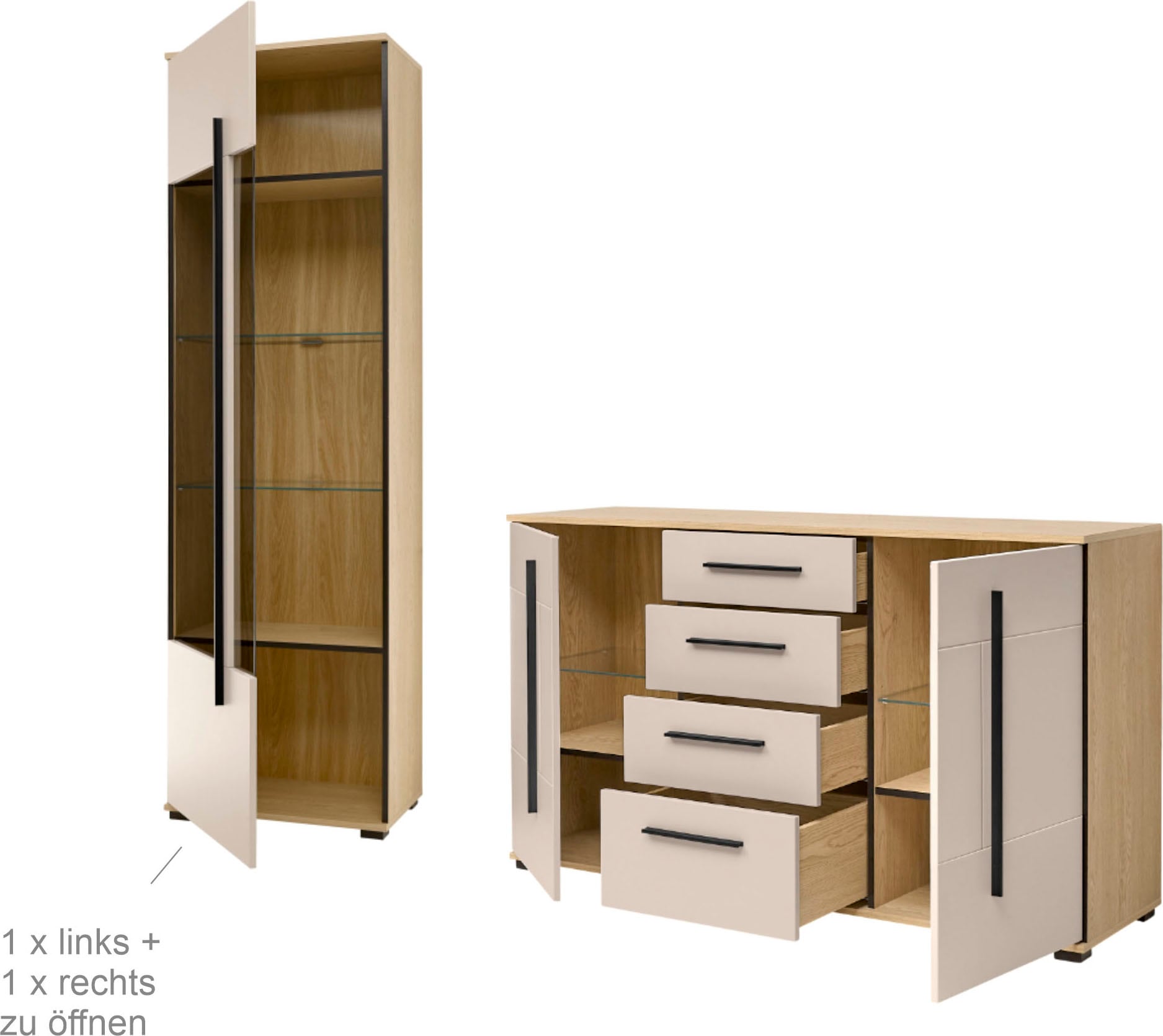 Home affaire Meuble mural »Cantara, Anbauwand, Wohnzimmer-Set, in Eiche Evoke, Weiss oder Kaschmir« Ensemble, 