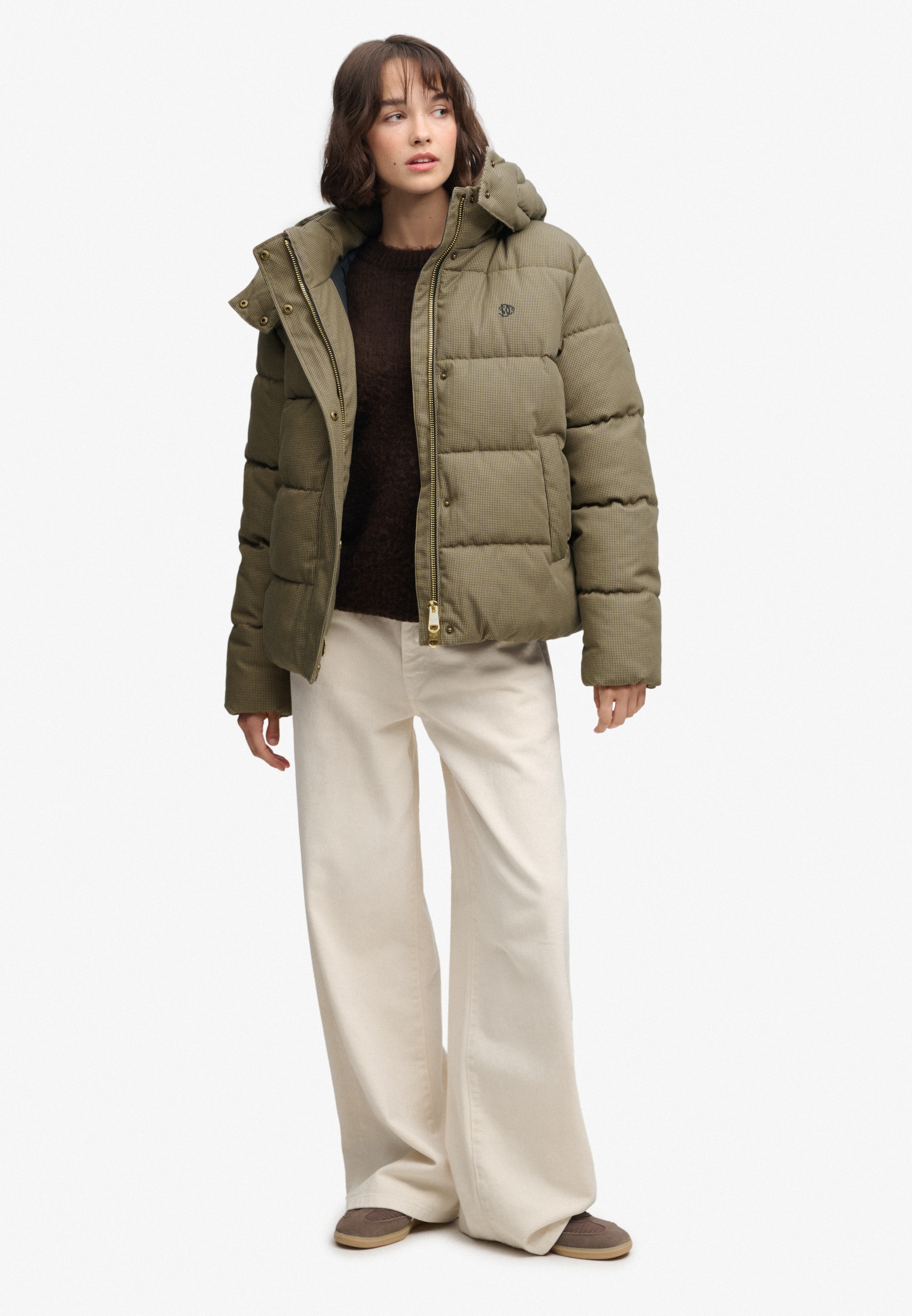 Superdry Steppjacke »PREMIUM HOOD CHECK PUFFER JKT« mit Kapuze Materialmix, relaxed fit, aussen aus Webstoff mit Hahnentritt-Muster