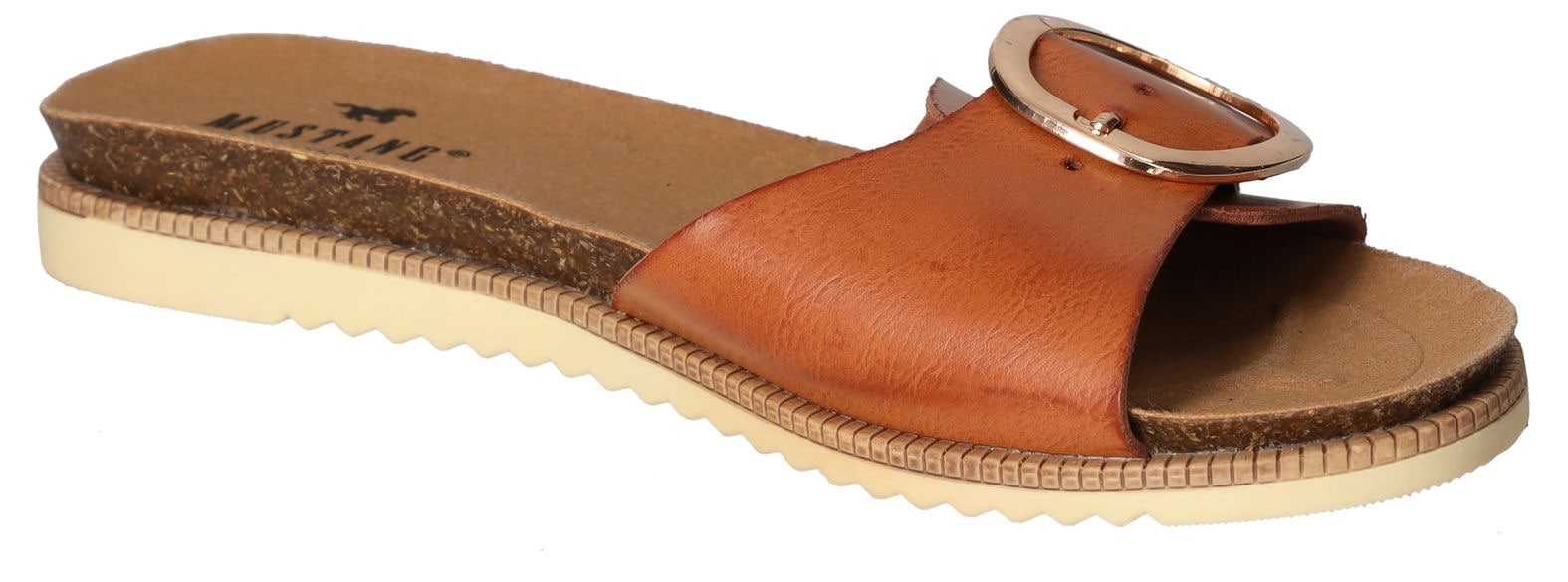 Mustang Shoes Pantolette, Sommerschuh, Schlappen, Poolslides mit auffälliger Schliesse