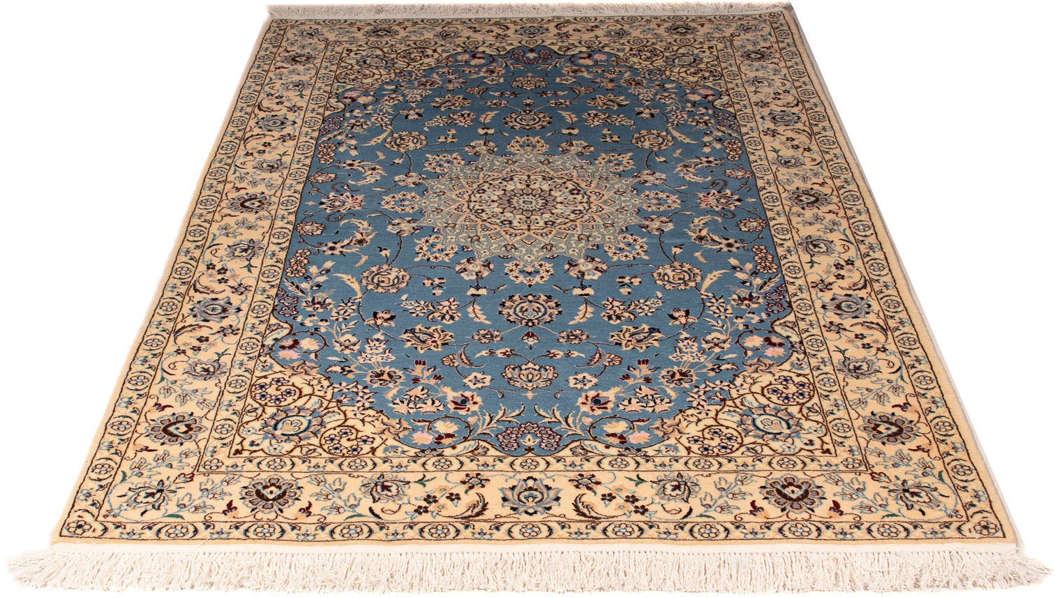 Image of morgenland Orientteppich »Perser - Nain - Premium - 178 x 120 cm - hellblau«, rechteckig, 6 mm Höhe, Wohnzimmer, Handgeknüpft, Einzelstück mit Zertifikat bei Ackermann Versand Schweiz