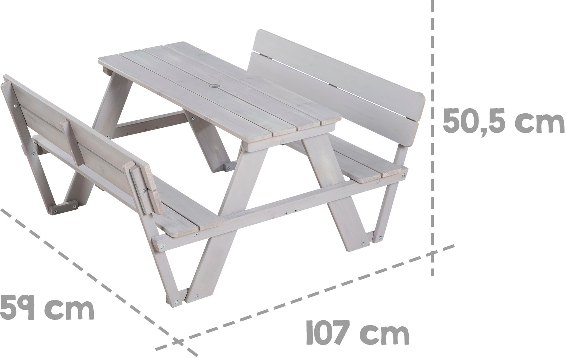 roba® Garten-Kindersitzgruppe »PICKNICK for 4 Outdoor +«, (Set, 2 tlg.), grau, mit Rückenlehnen und Sonnenschirm