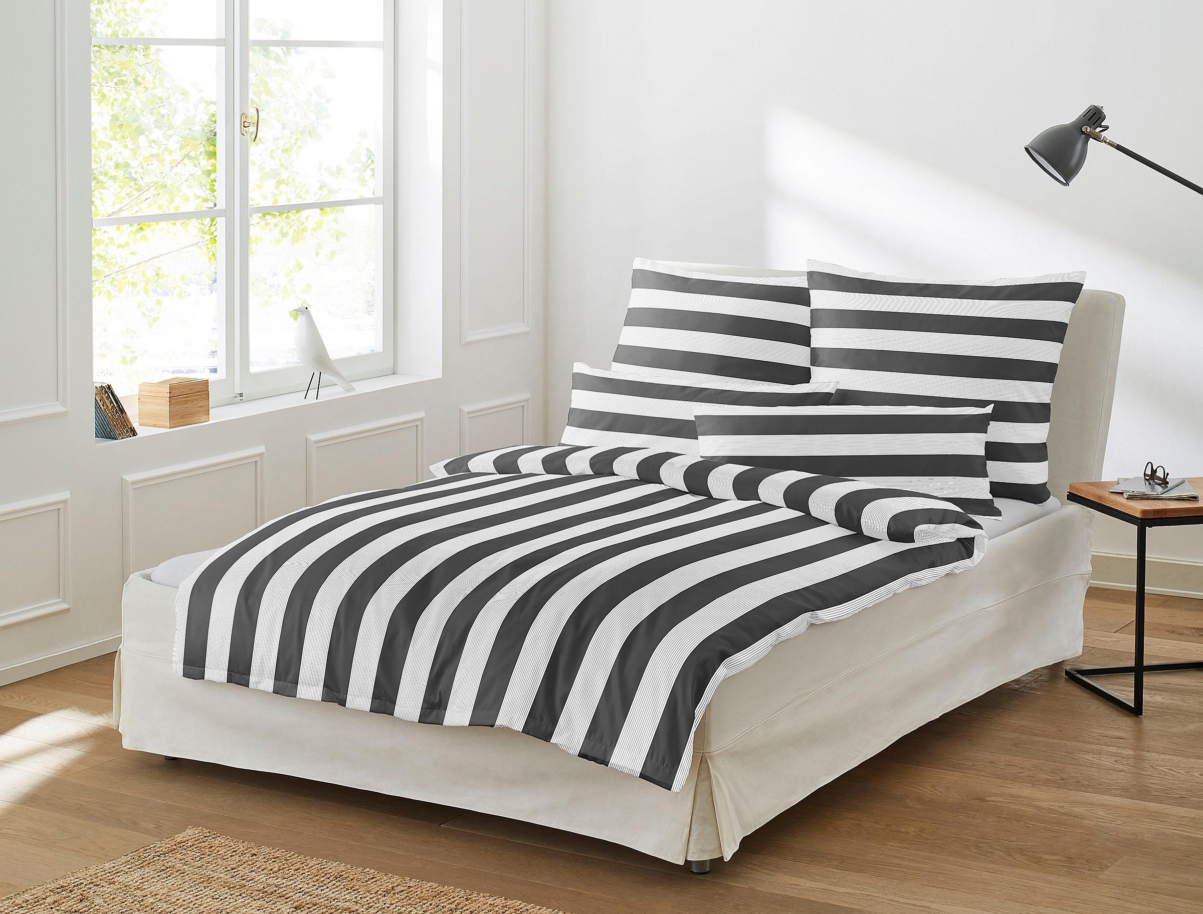 Irisette Bettwäsche »Tape in Gr. 135x200 oder 155x220 cm«, Bettwäsche aus Baumwolle, gestreifte Bettwäsche mit Reissverschluss