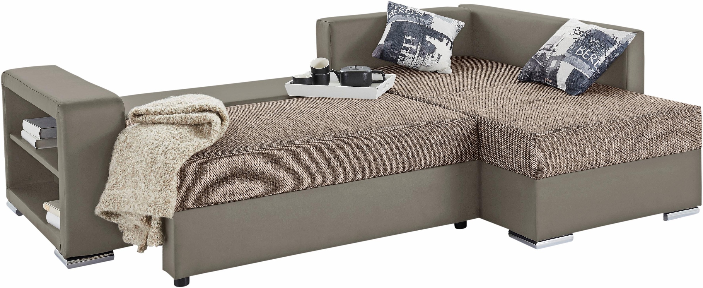 COLLECTION AB Ecksofa »John L-Form«, mit Bettfunktion, Bettkasten und integriertem Regal