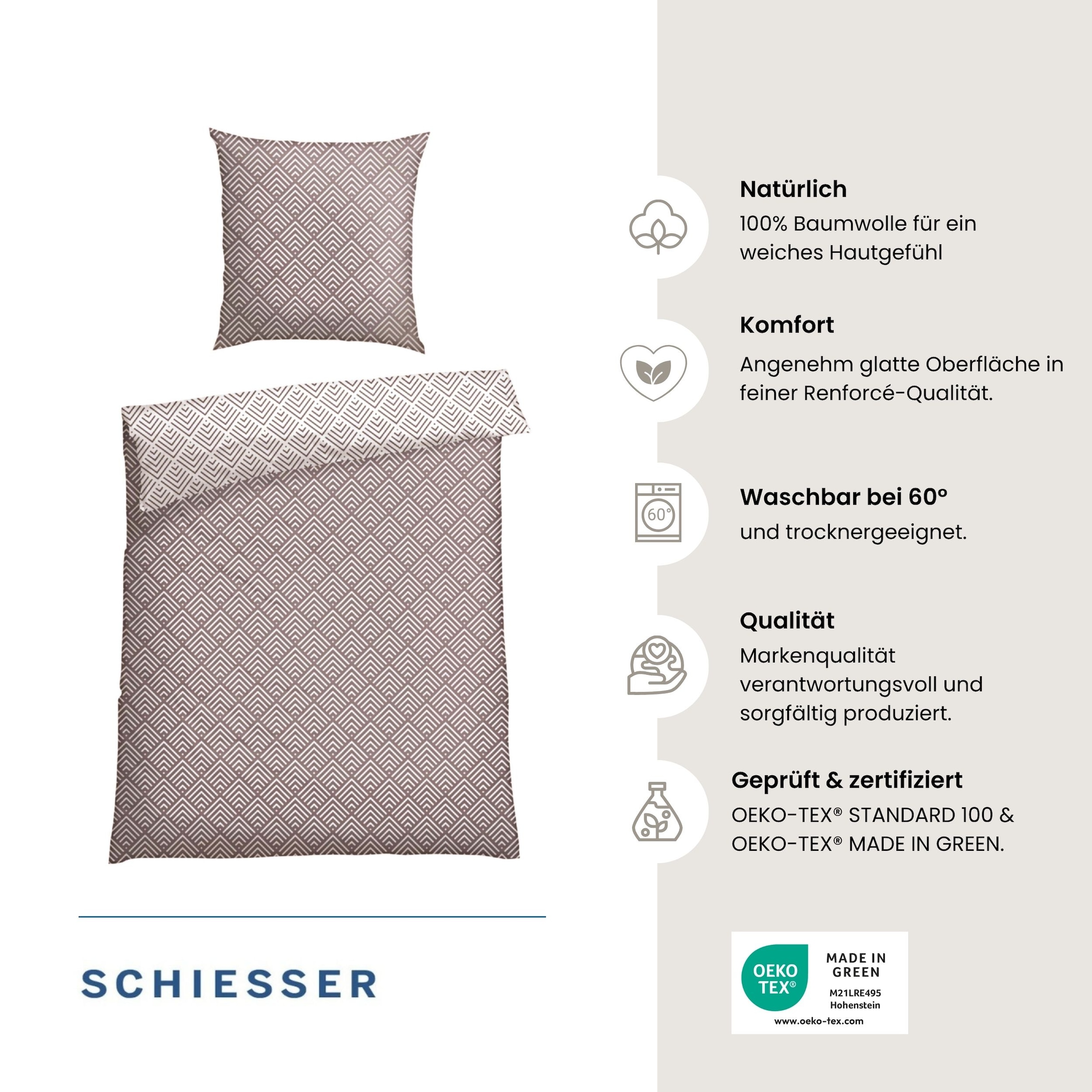 Schiesser Linge de lit »Mabel aus weicher Baumwolle mit abstraktem Muster« 2 cuis MADE IN GREEN by OEKO-TEX®