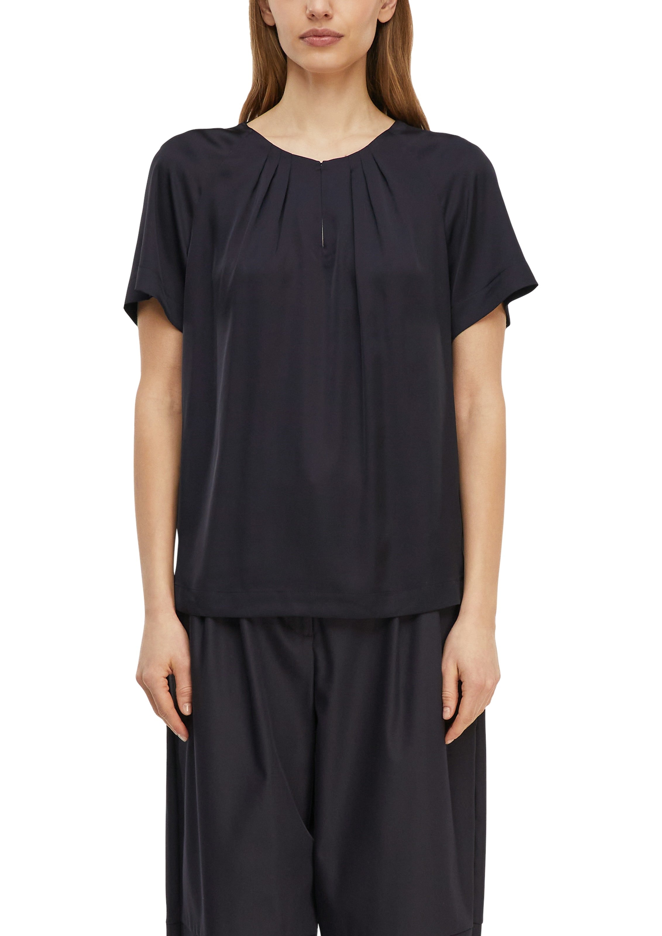 Image of Comma Kurzarmbluse Sommerbluse mit gerafftem Rundhals
