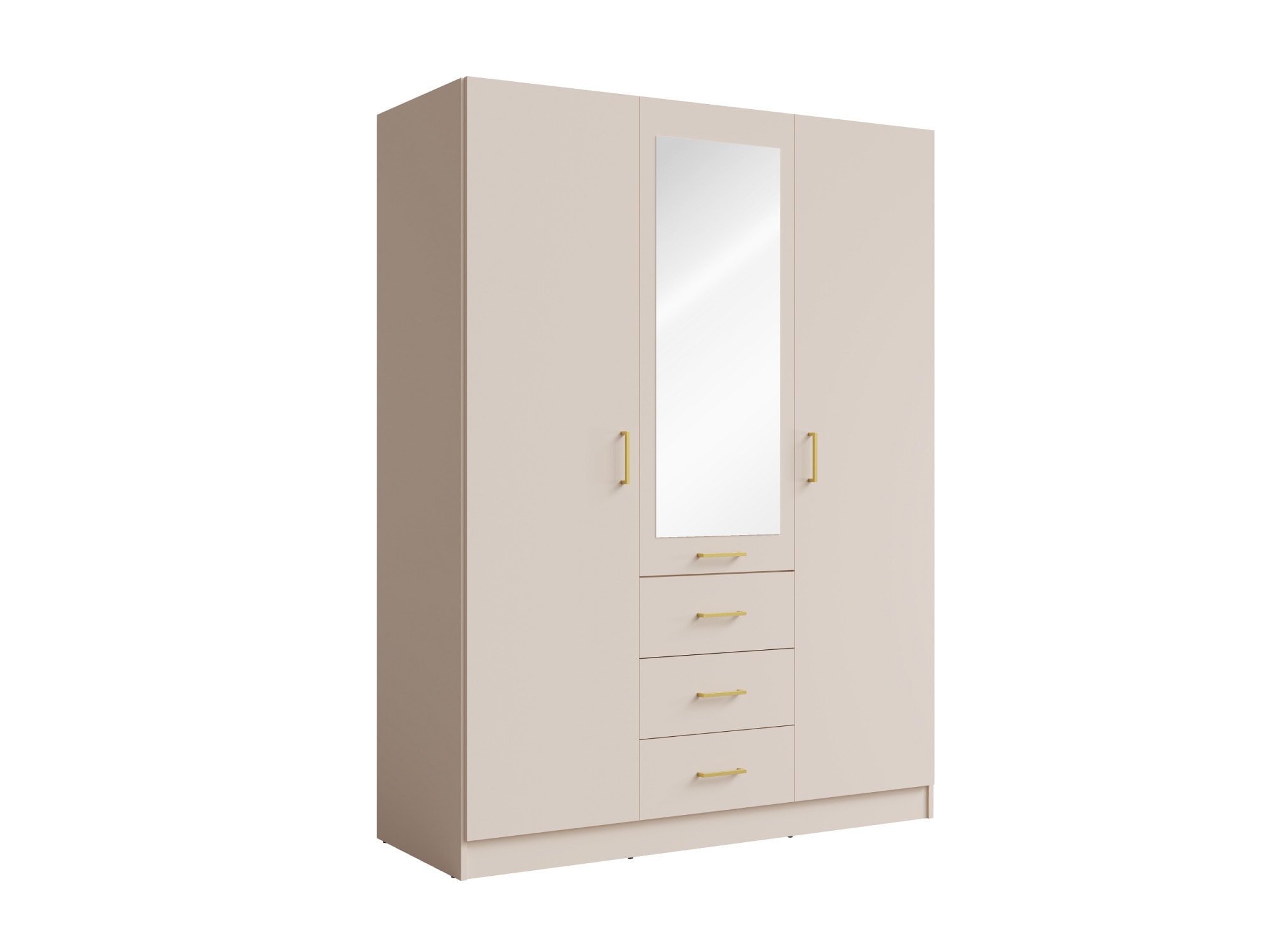 Home affaire Armoires à vêtements »KOS Garderobe mit 3 Schubladen, Kleiderstange, 4 Einlegeböden, Spiegel« Kleiderschrank mit 3 Türen, goldenen Griffen, Masse B/H/T 150/200/58 cm