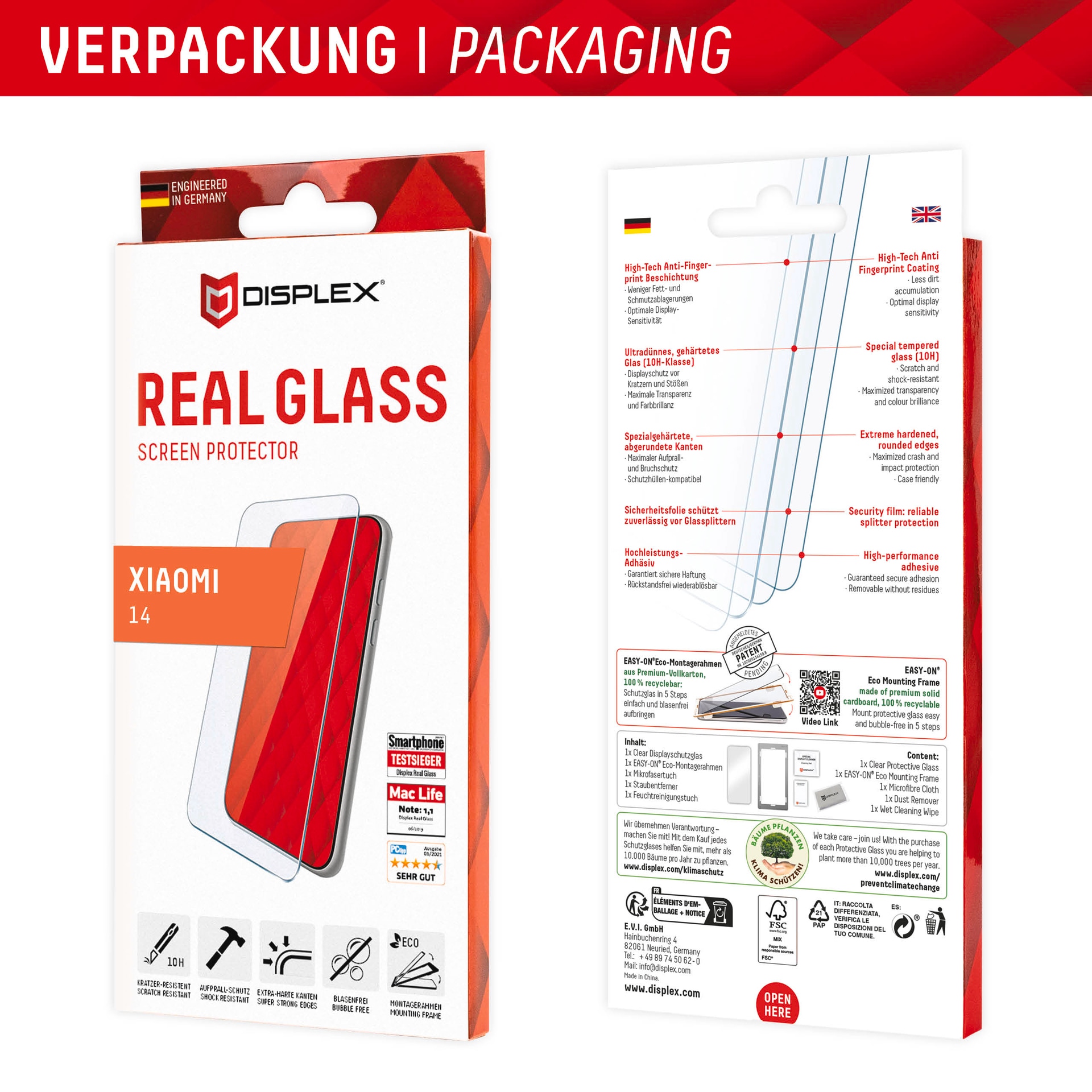 Displex Displayschutzglas »Real Glass« für Xiaomi 14 1 Stk. tlg. Bildschirmschutz, Displayschutzfolie,Einfach anbringen,kratz-&stossfest