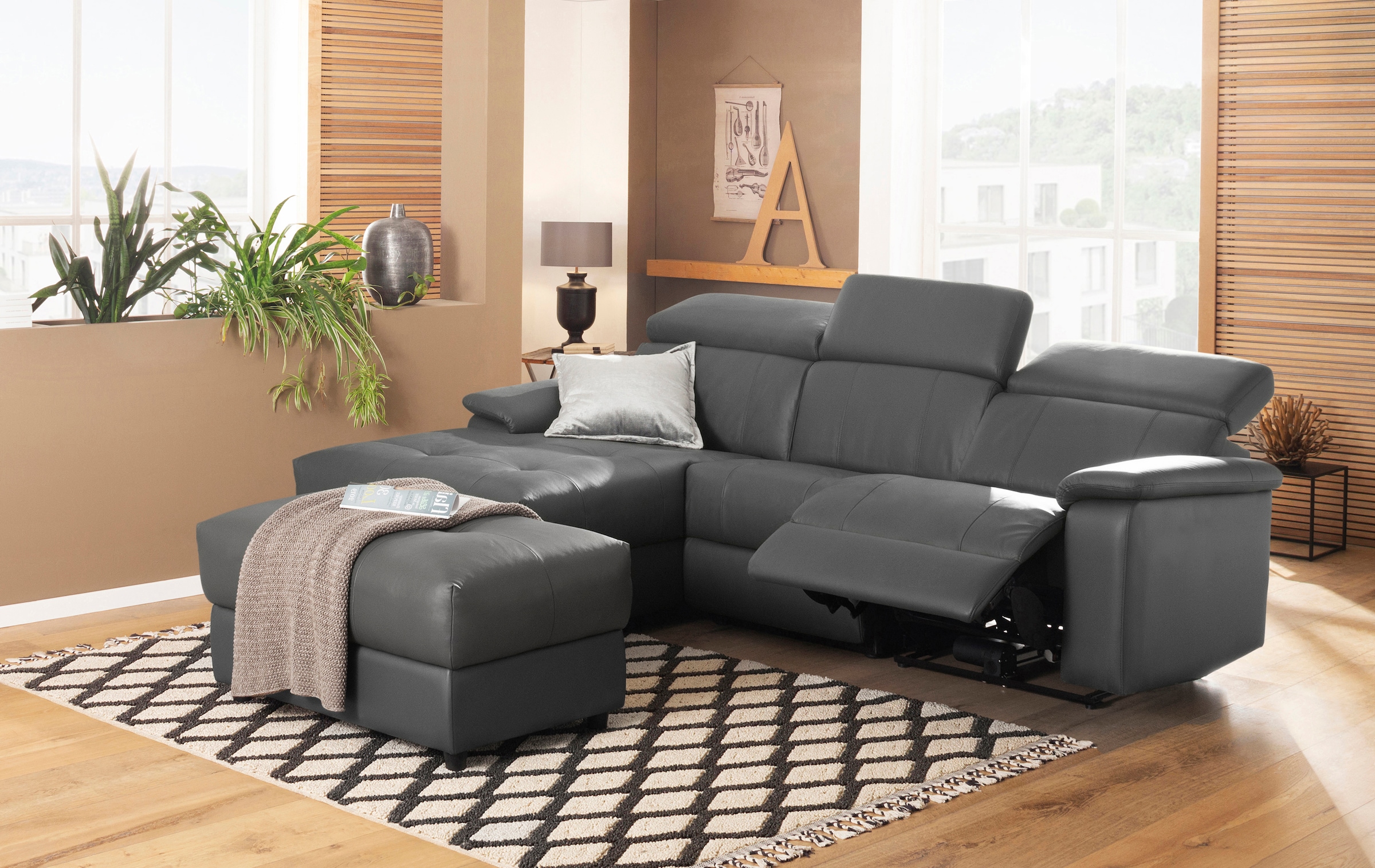 Home affaire Ecksofa »Binado, L-Form,« mit manueller oder elektrischer Relaxfunktion mit USB-Anschluss