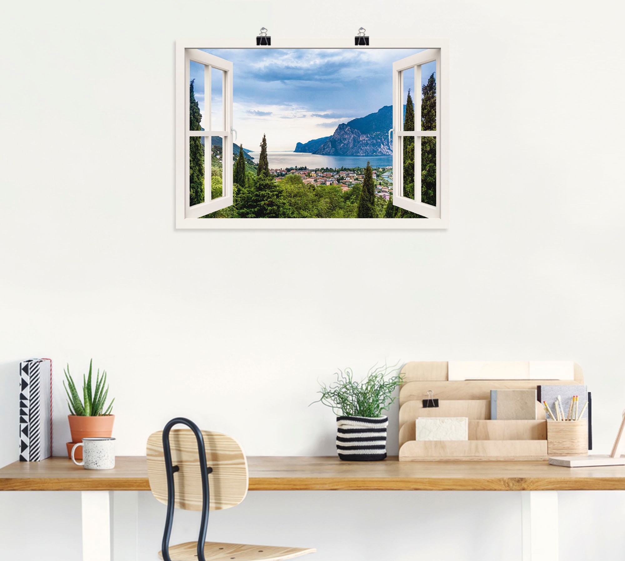 Artland Wandbild »Gardasee durchs weisse Fenster«, Seebilder, (1 St.), als Alubild, Outdoorbild, Leinwandbild, Poster, Wandaufkleber