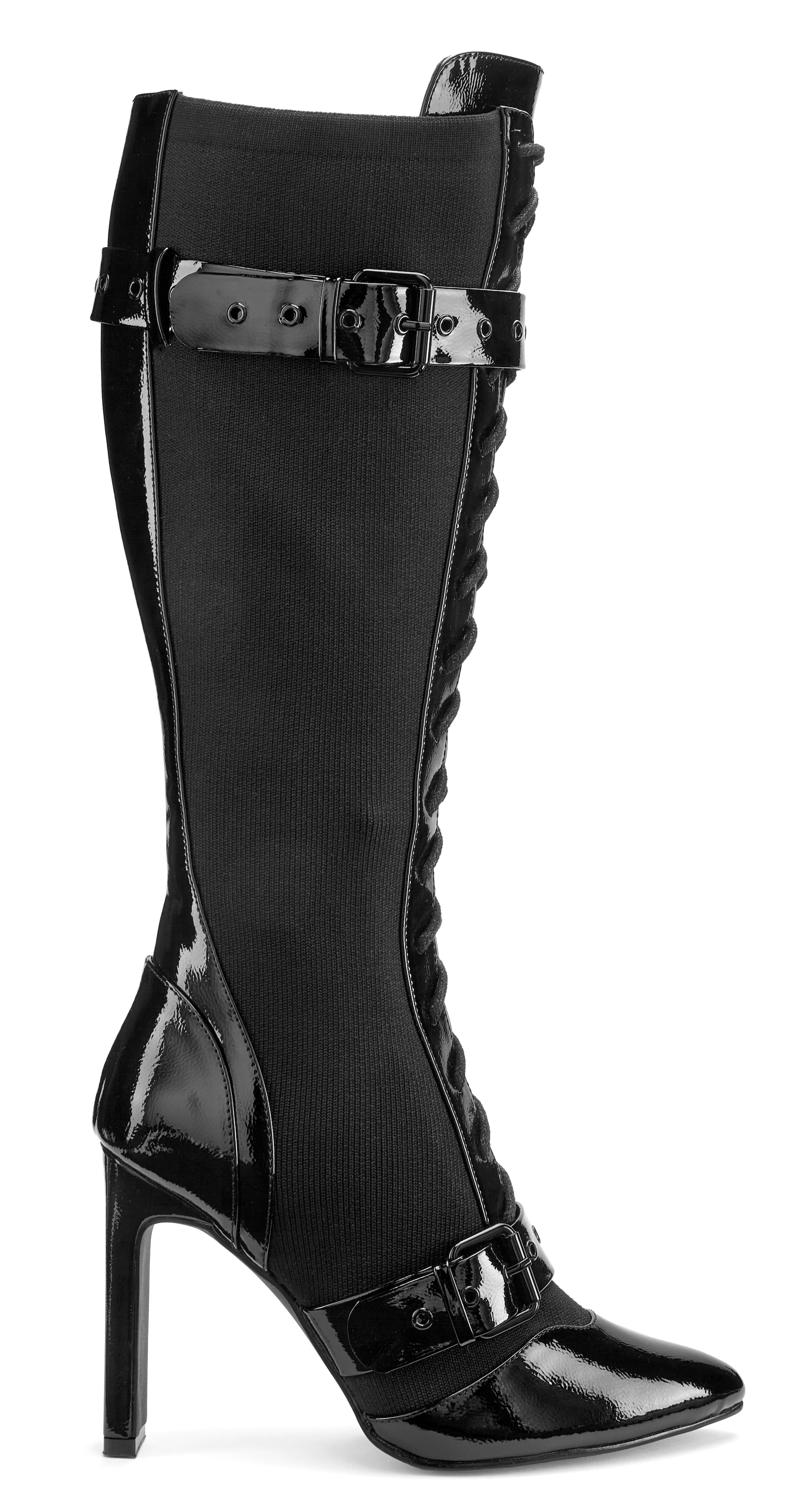 LASCANA Belle Affaire High-Heel-Stiefel, Schnürstiefel mit erotischer Lack-Optik, High-Heel-Stiefelette